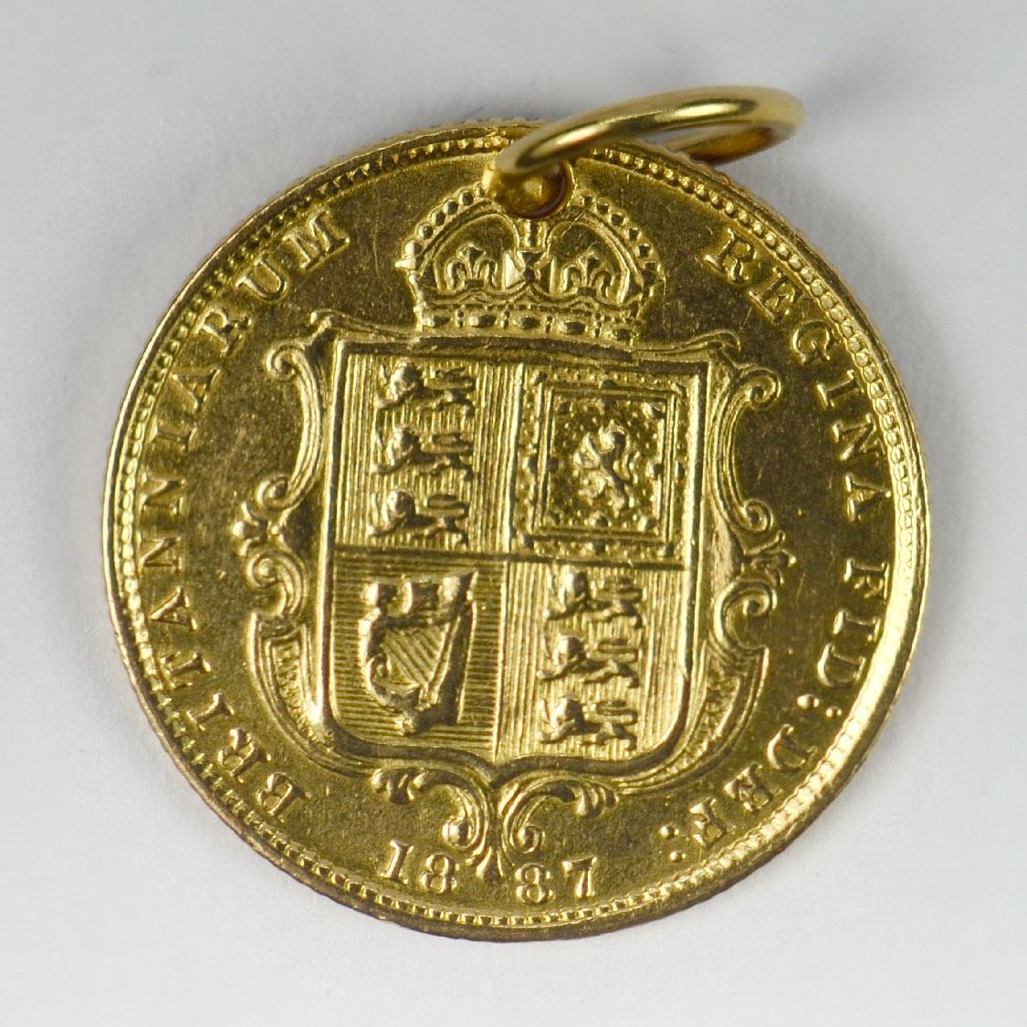 Women's or Men's 1887 Half Sovereign 18K Yellow Gold Charm Pendant