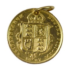 1887 Half Sovereign 18K Yellow Gold Charm Pendant