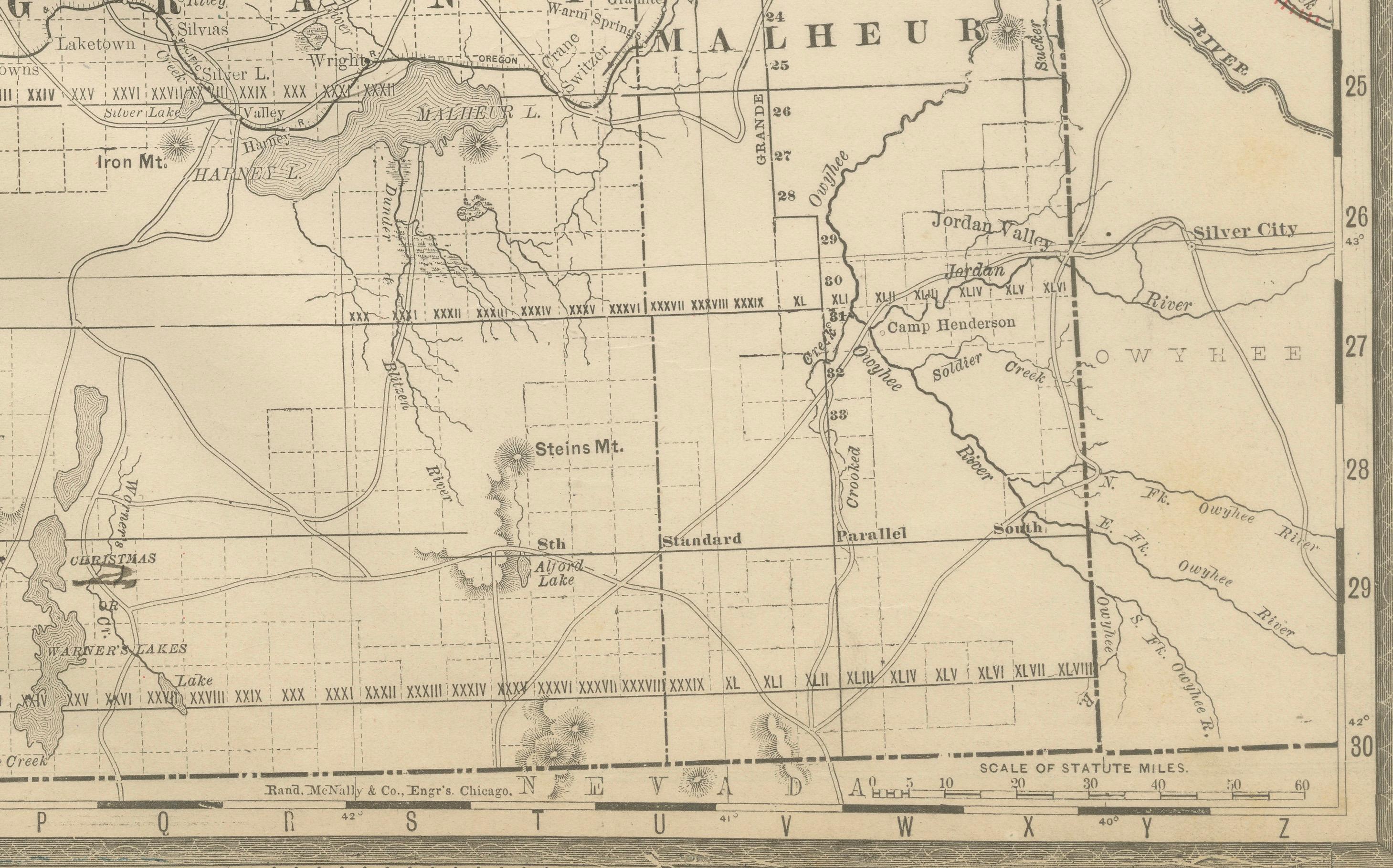 19th Century 1888 Antique Map of Oregon – Railroads, Counties & Native Indian Reservations For Sale
