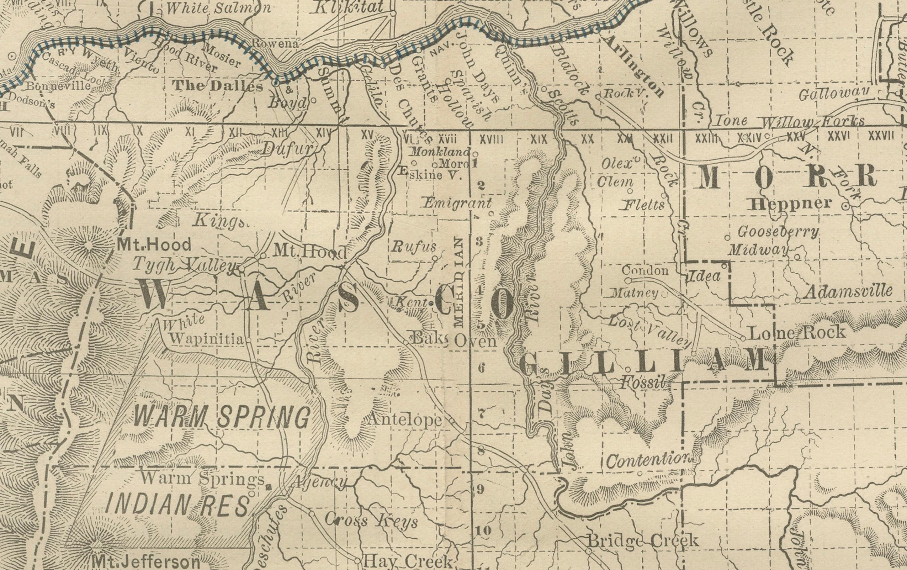 1888 Antique Map of Oregon – Railroads, Counties & Native Indian Reservations For Sale 2
