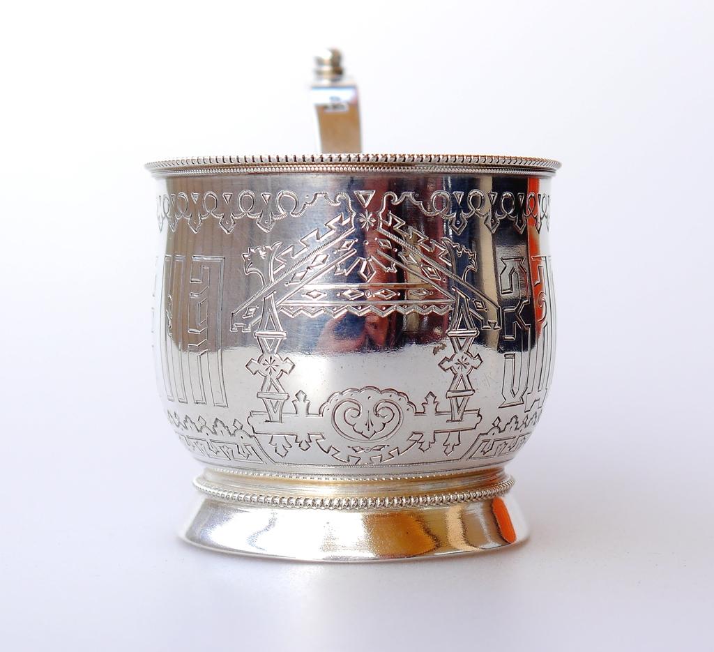 Women's or Men's 1888 Antique Russian A. Aleksandrov 84 Silver Tea Cup Saucer/ 226gr For Sale