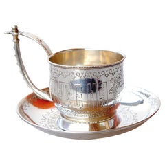 1888 Antike russische A. Aleksandrov 84 Silber-Teekanne mit Untertasse/ 226gr, A. Aleksandrov
