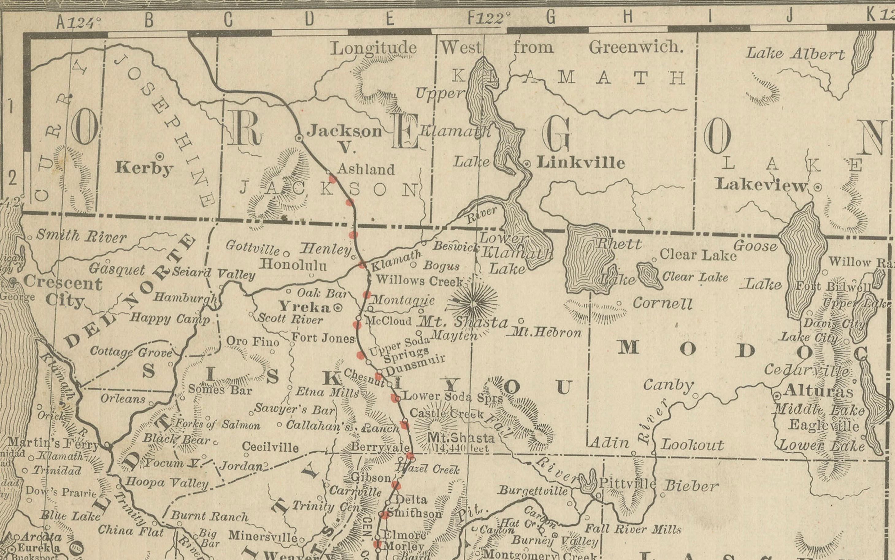 Mappa antica della California - Ferrovie, città e contee, 1888

Questa antica mappa incisa mostra la California nel 1888, in un periodo di enorme crescita e trasformazione. Pubblicata da Rand, McNally & Co. di Chicago per il suo Improved Indexed