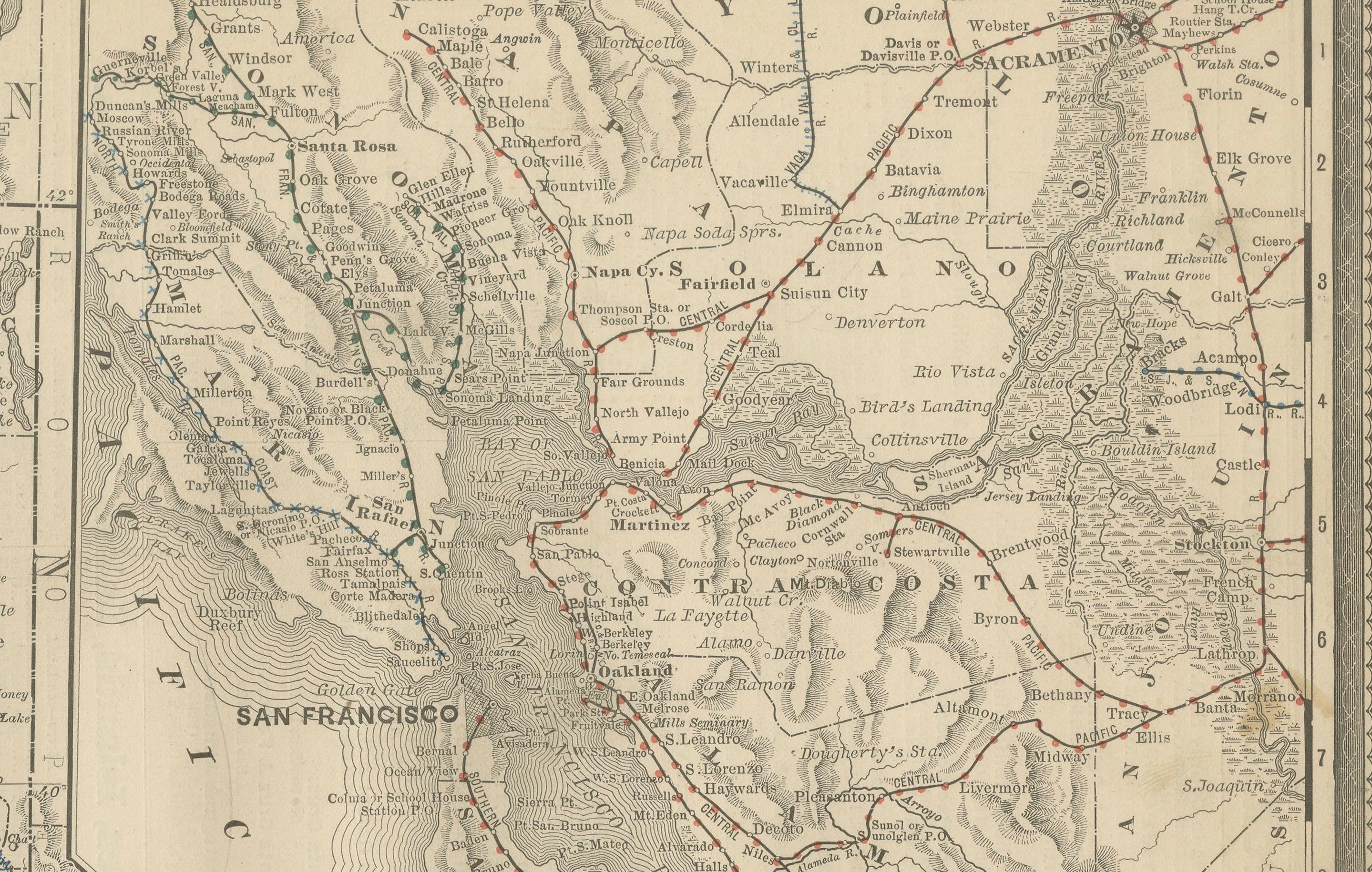 Mappa della California del 1888 - Ferrovie, città e contee del Golden State in vendita 2