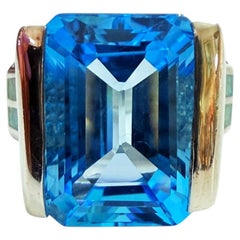 18.88 Carat Swiss Blue Topaz & Opal Greek Key Sterling Ring Size 7.5