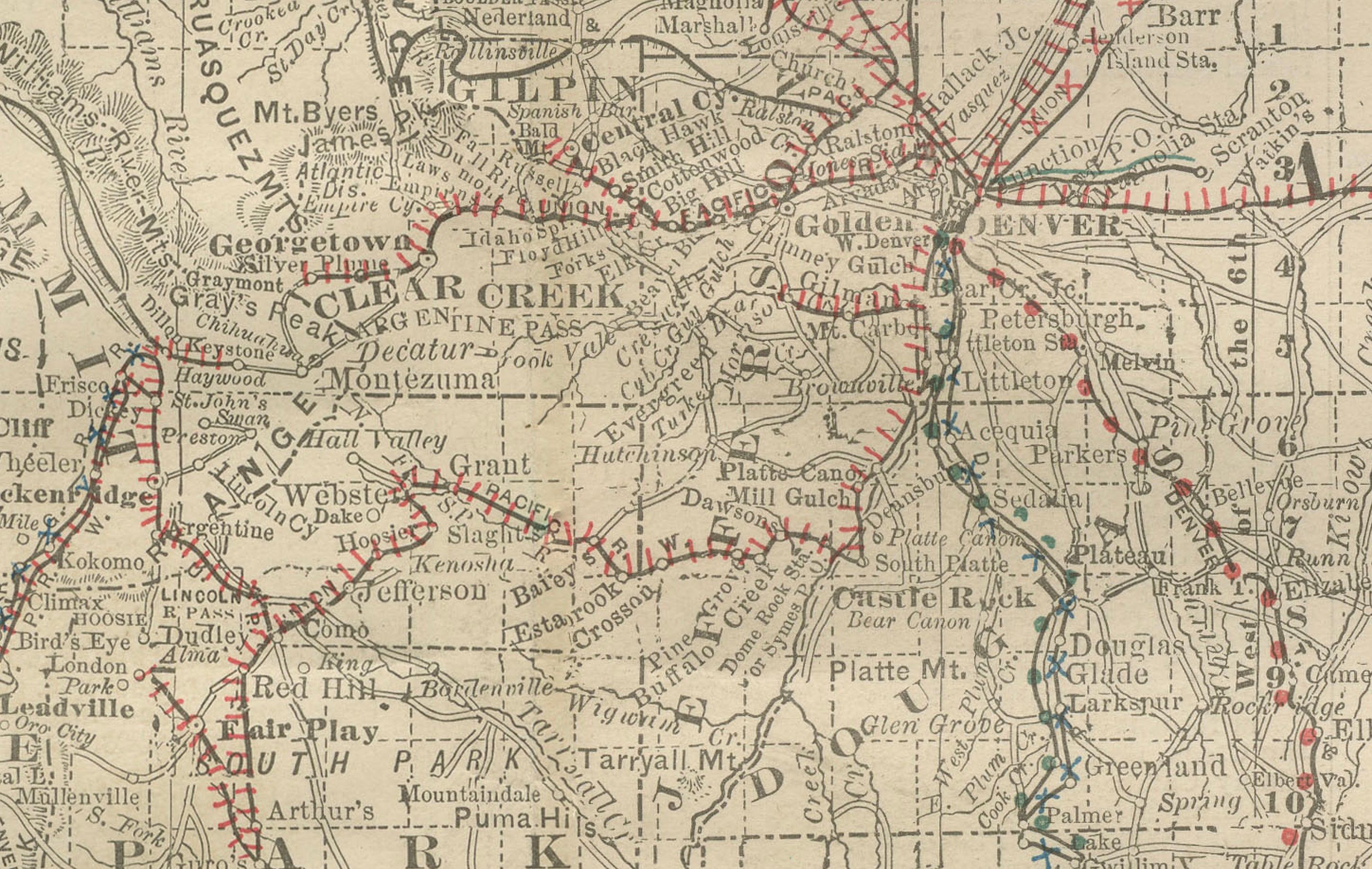 Carta del Colorado del 1888 - Ferrovie, miniere e contee dello Stato del Centenario in vendita 4