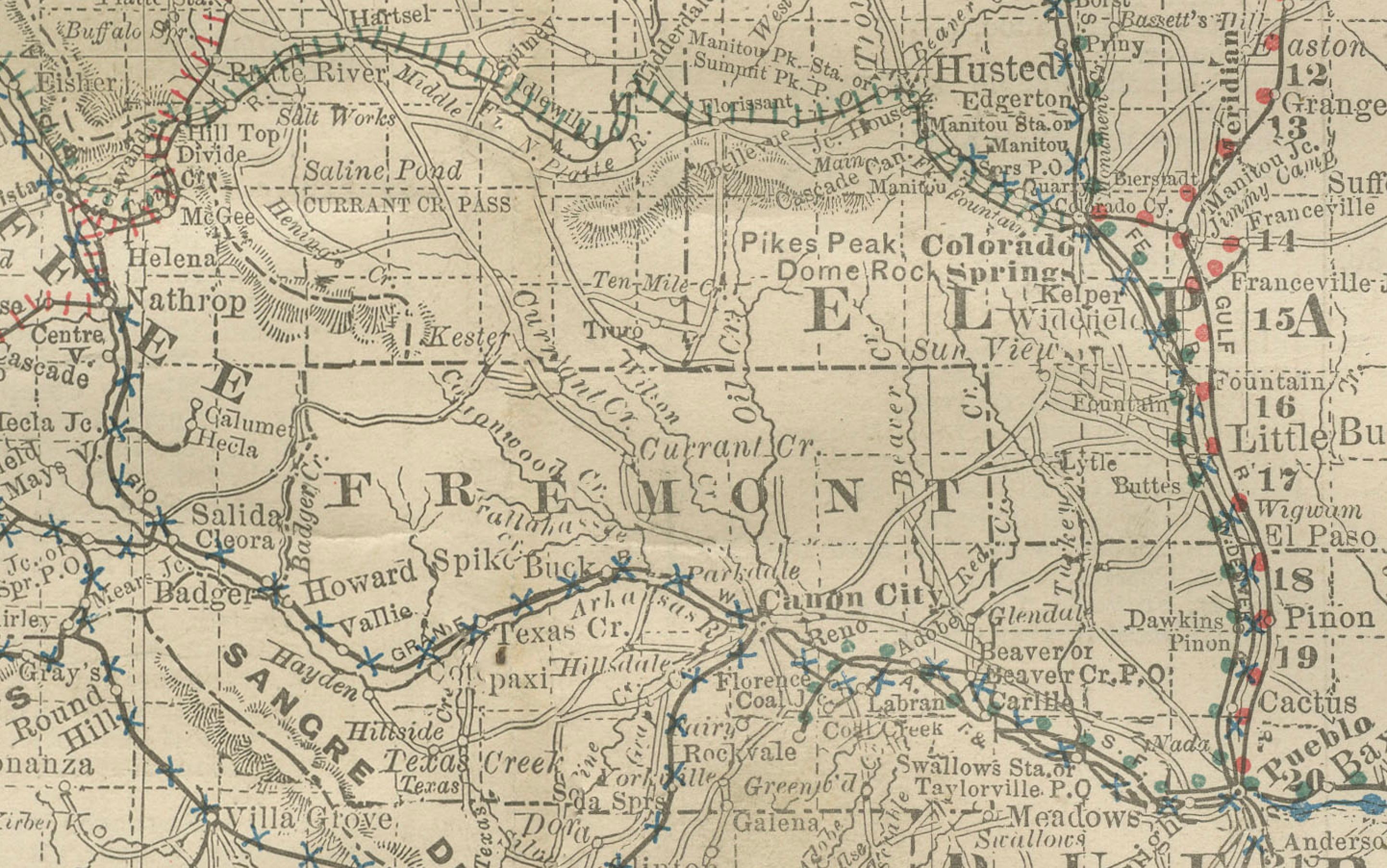 Carta del Colorado del 1888 - Ferrovie, miniere e contee dello Stato del Centenario in vendita 5