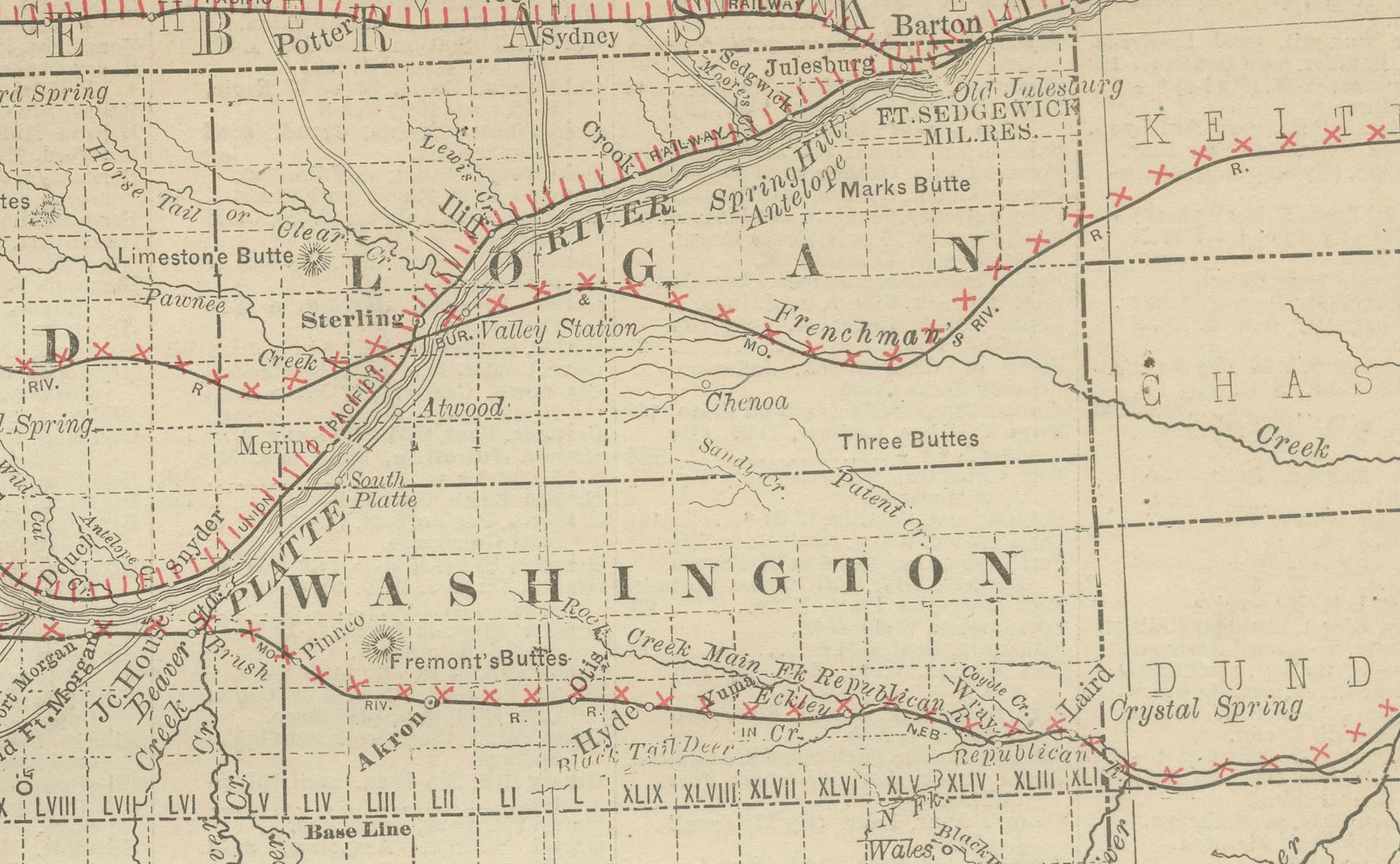 Americano Carta del Colorado del 1888 - Ferrovie, miniere e contee dello Stato del Centenario in vendita