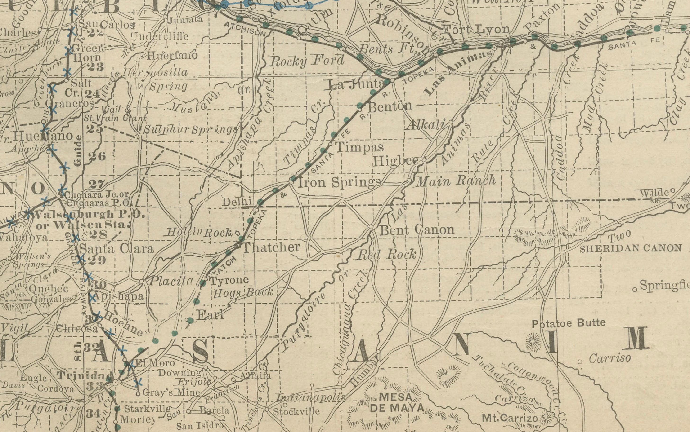 Carta del Colorado del 1888 - Ferrovie, miniere e contee dello Stato del Centenario In condizioni buone in vendita a Langweer, NL