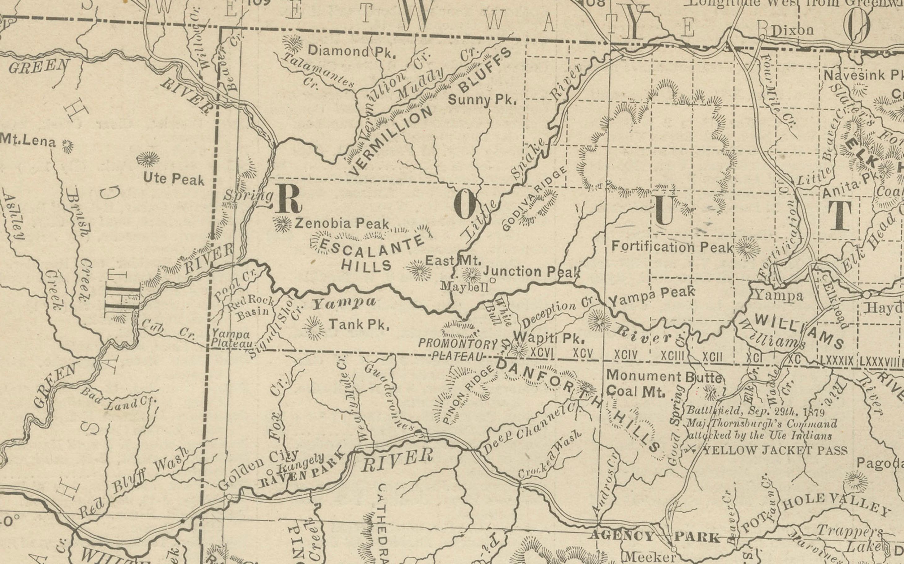 Carta del Colorado del 1888 - Ferrovie, miniere e contee dello Stato del Centenario in vendita 2
