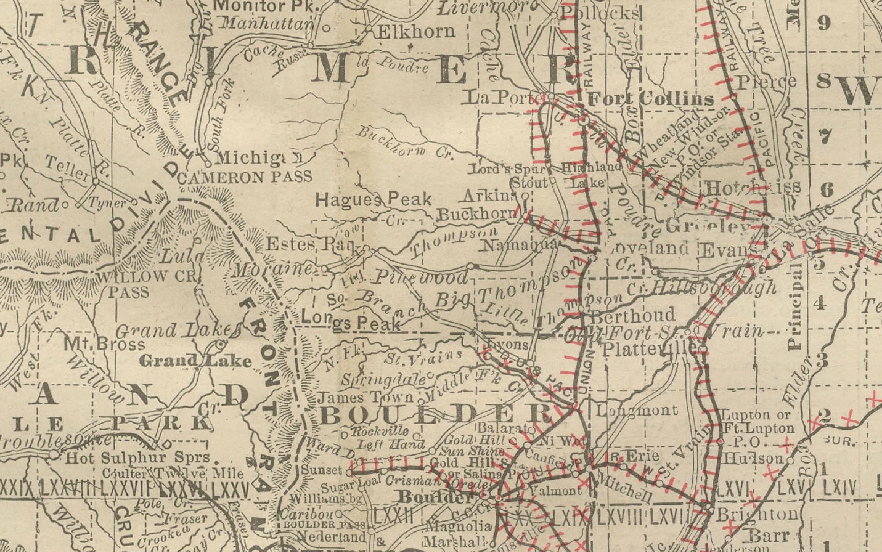 Carta del Colorado del 1888 - Ferrovie, miniere e contee dello Stato del Centenario in vendita 3