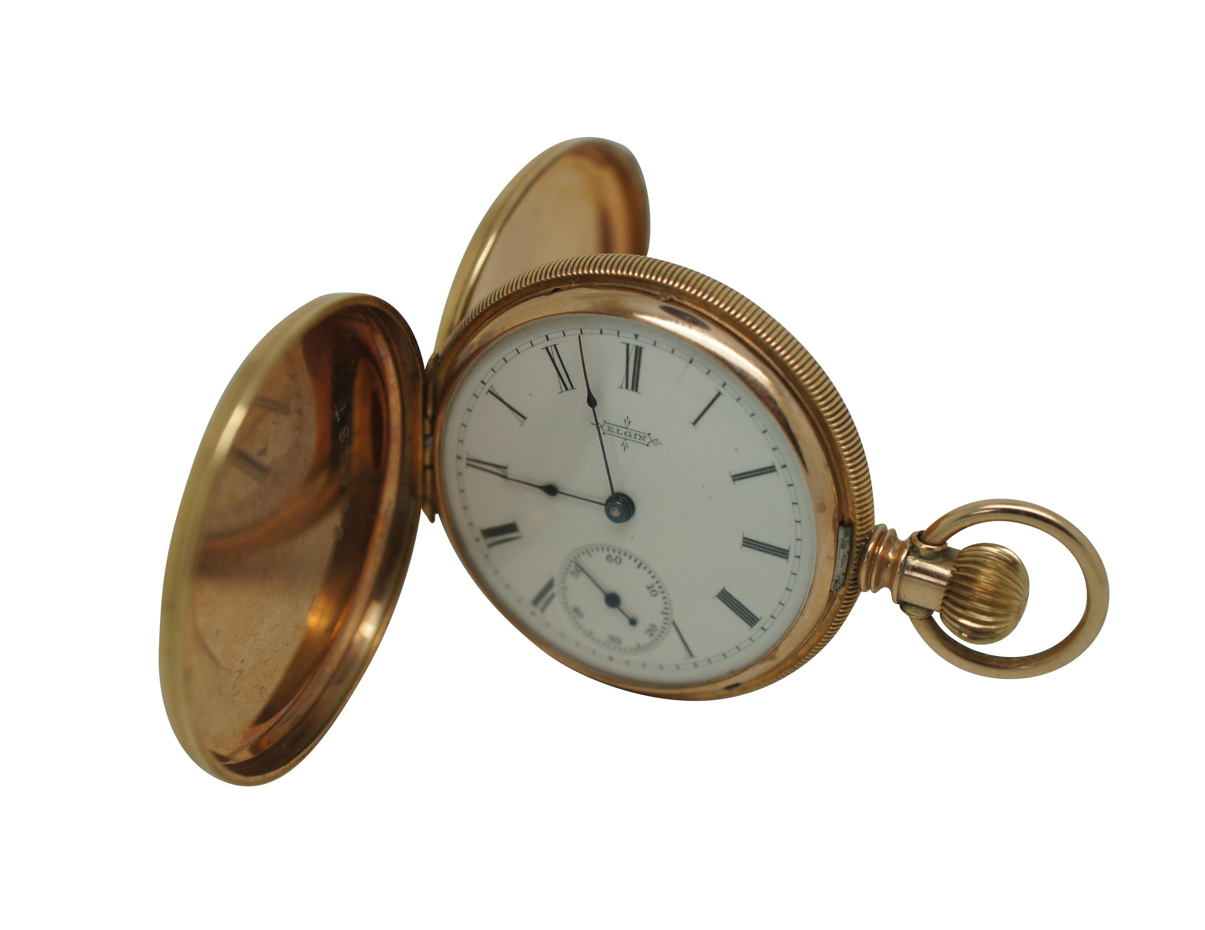 Victorien 1888 Elgin National 14K Gold 11J Pocket Watch Brooklyn Hunt 6s 54g en vente