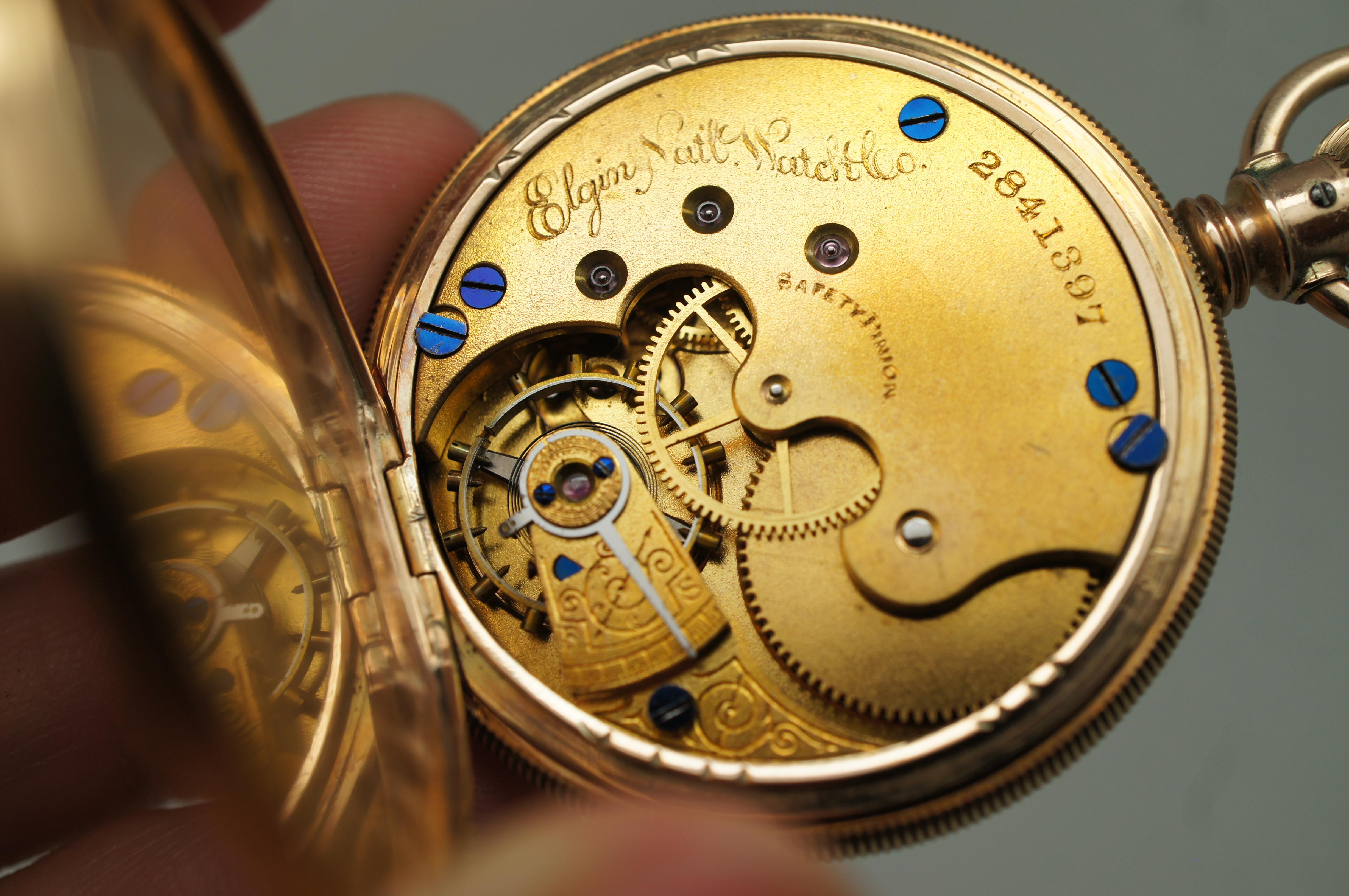 1888 Elgin National 14K Gold 11J Pocket Watch Brooklyn Hunt 6s 54g en vente 1