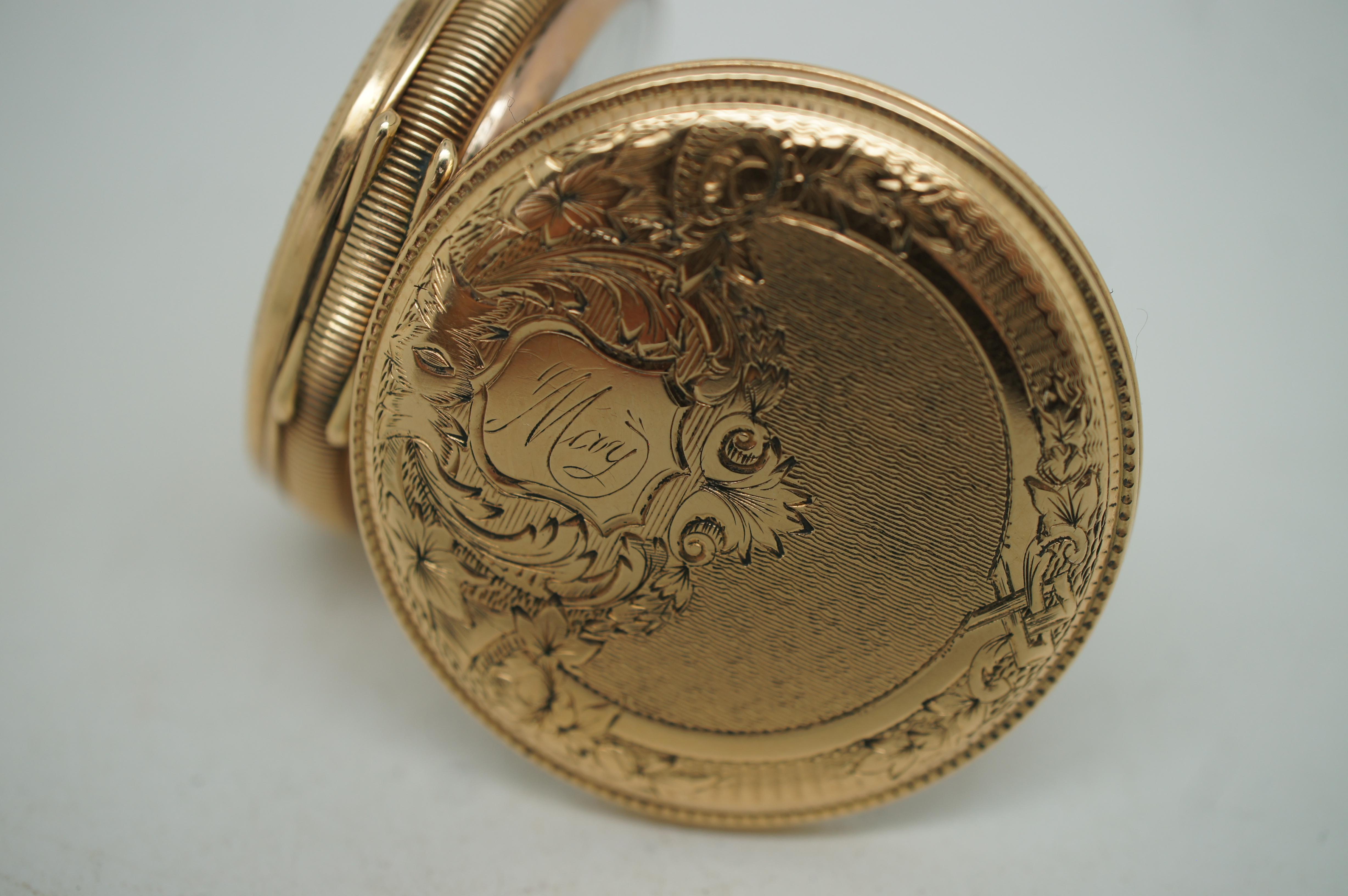 1888 Elgin National 14K Gold 11J Pocket Watch Brooklyn Hunt 6s 54g en vente 3