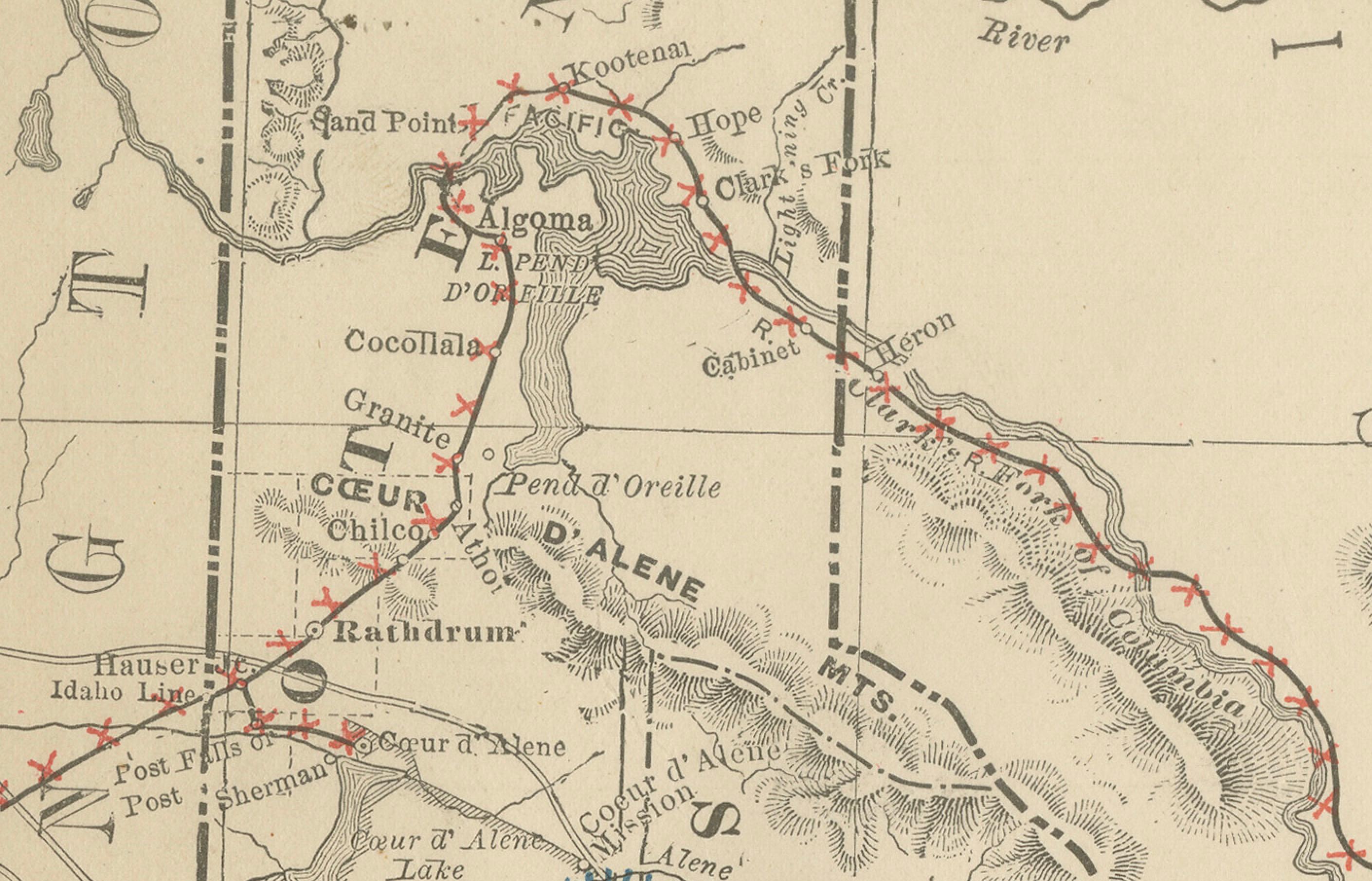 Mappa antica dell'Idaho - Ferrovie, campi minerari e contee, 1888

Questa antica mappa incisa raffigura il Territorio dell'Idaho nel 1888, incisa e pubblicata da Rand, McNally & Co. di Chicago per il loro Improved Indexed Business Atlas and Shippers