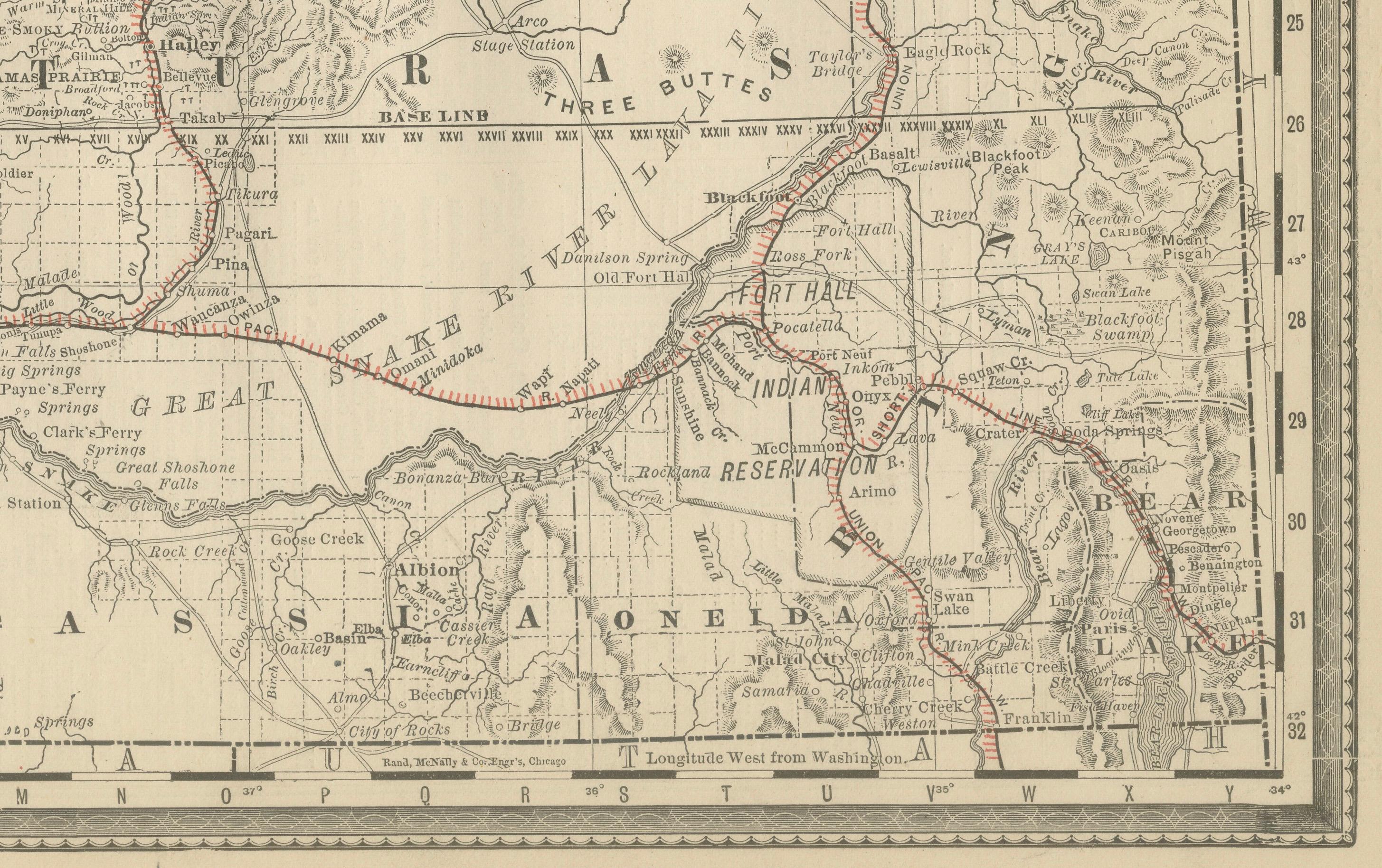 XIX secolo Mappa dell'Idaho del 1888 - Ferrovie, campi minerari e contee dello Stato delle Gemme in vendita