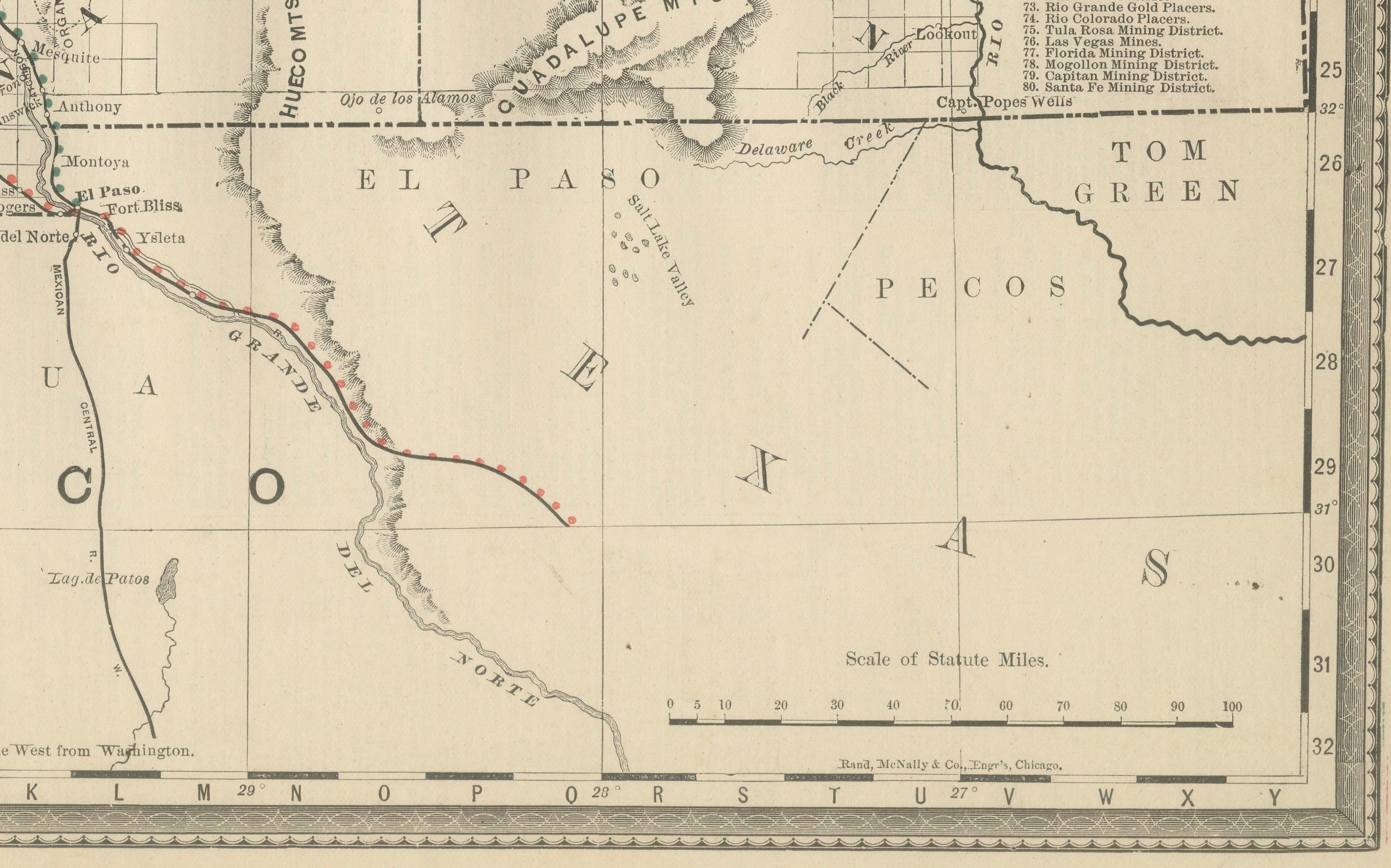 Americano Mappa del New Mexico del 1888 - Ferrovie, contee e la terra dell'incanto in vendita