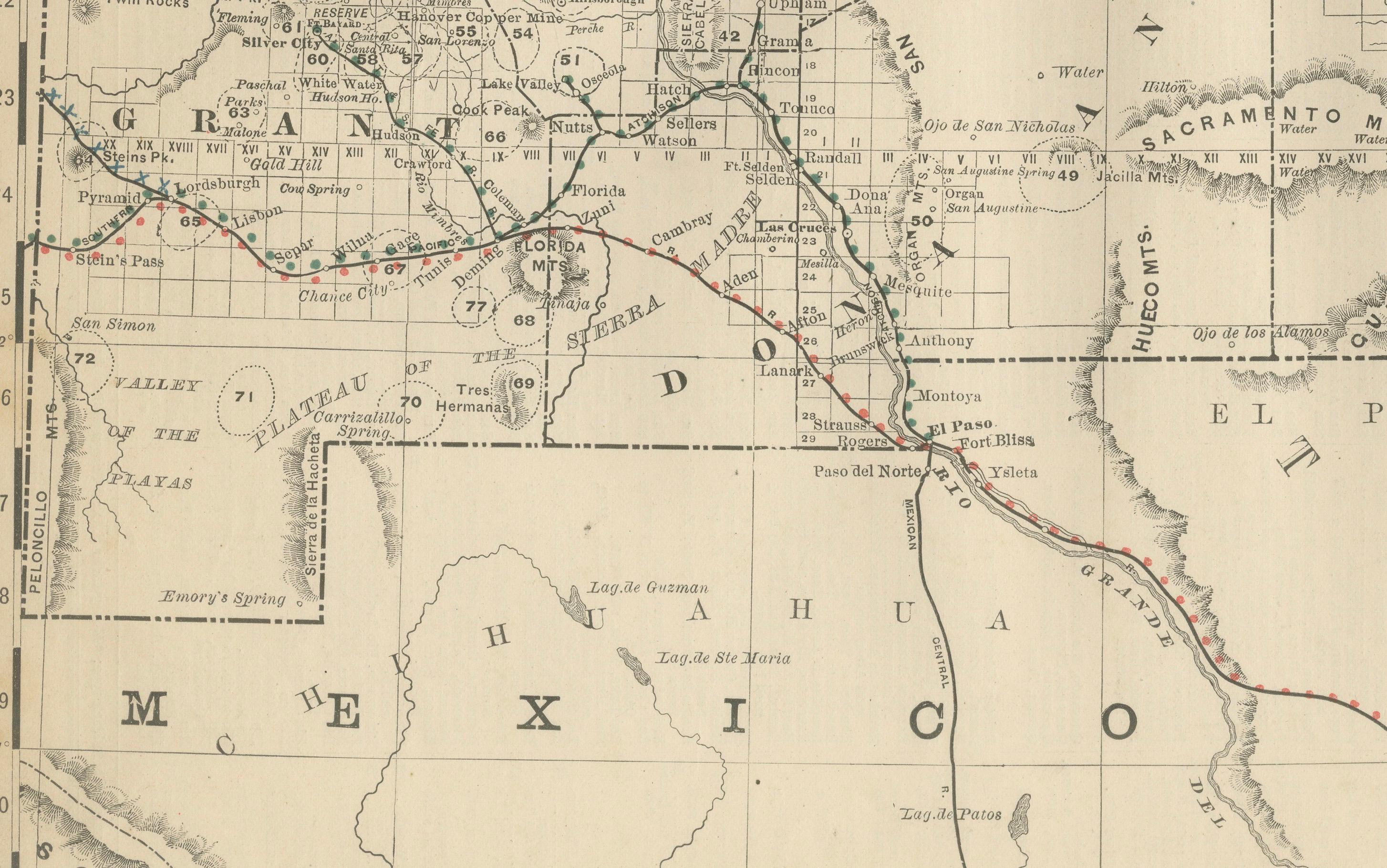 Inciso Mappa del New Mexico del 1888 - Ferrovie, contee e la terra dell'incanto in vendita