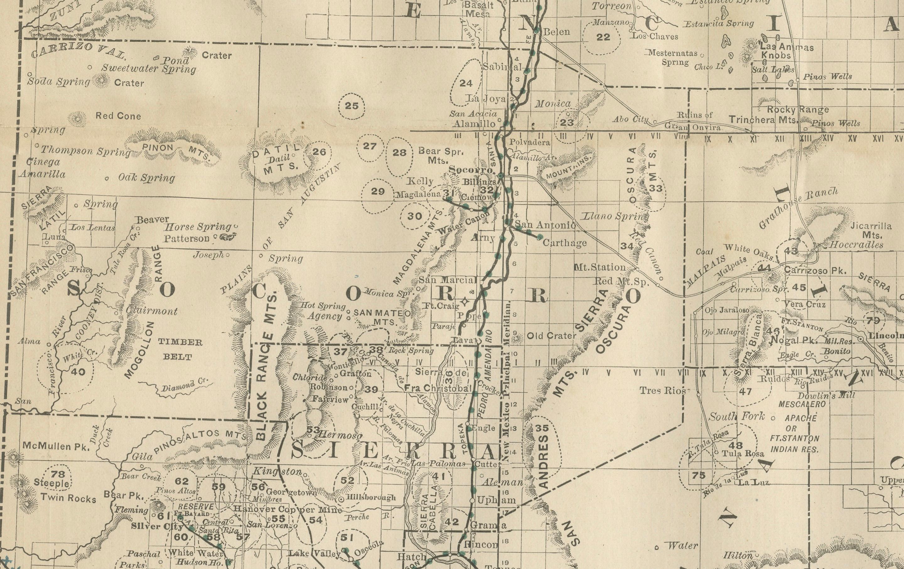 Mappa del New Mexico del 1888 - Ferrovie, contee e la terra dell'incanto In condizioni buone in vendita a Langweer, NL