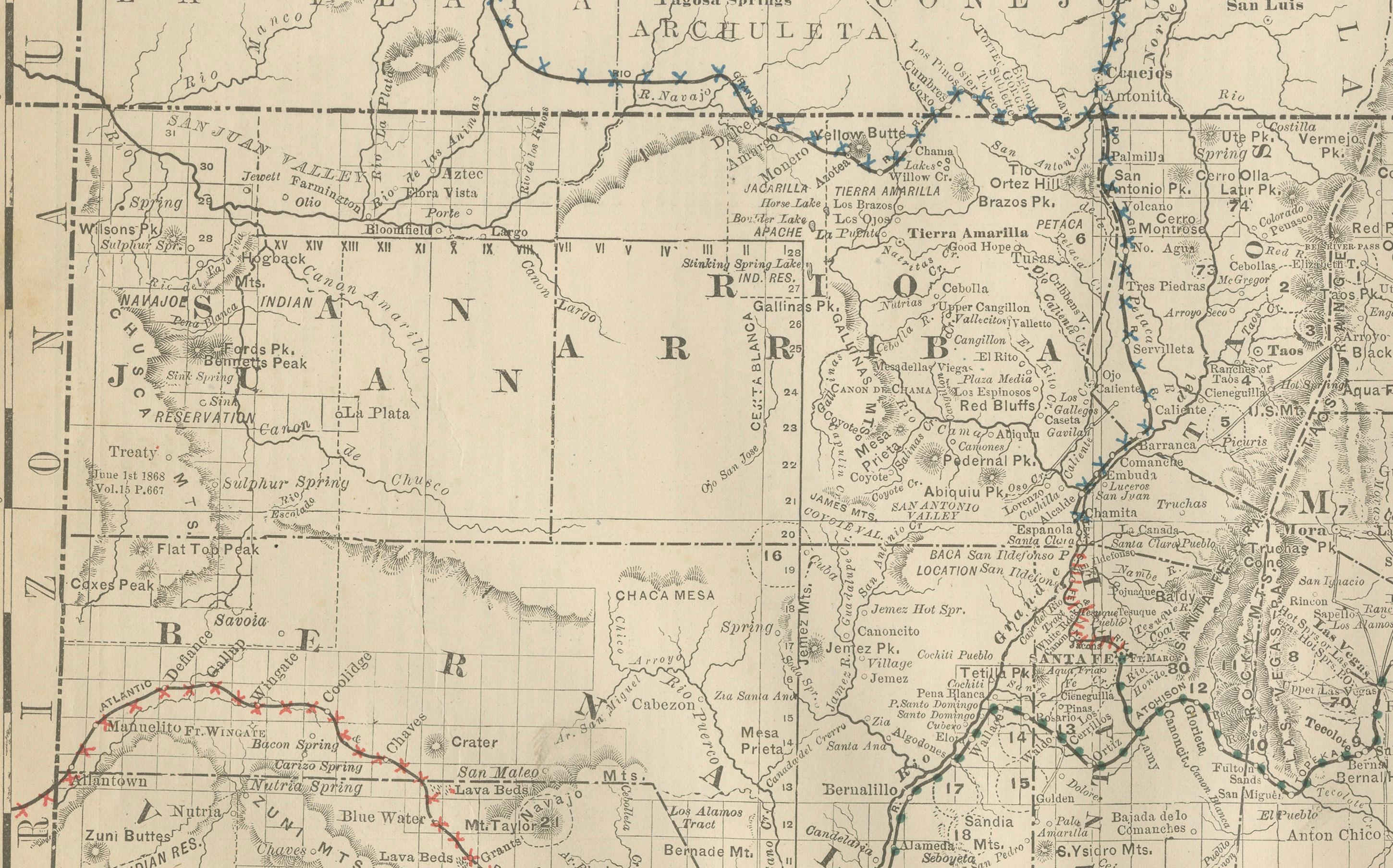 XIX secolo Mappa del New Mexico del 1888 - Ferrovie, contee e la terra dell'incanto in vendita