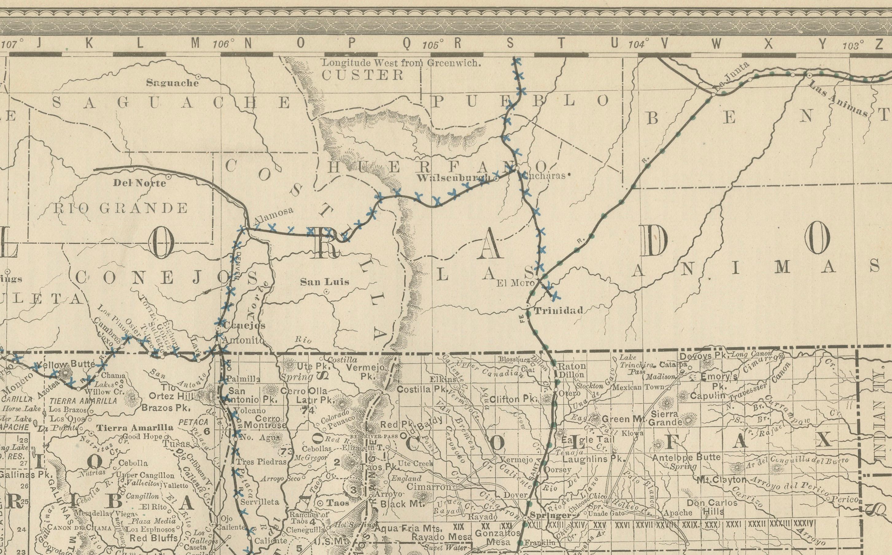 Carta Mappa del New Mexico del 1888 - Ferrovie, contee e la terra dell'incanto in vendita