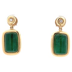 18.88 tcw Cabochon Emeraude & Diamant Boucles d'oreilles pendantes en or jaune 18k