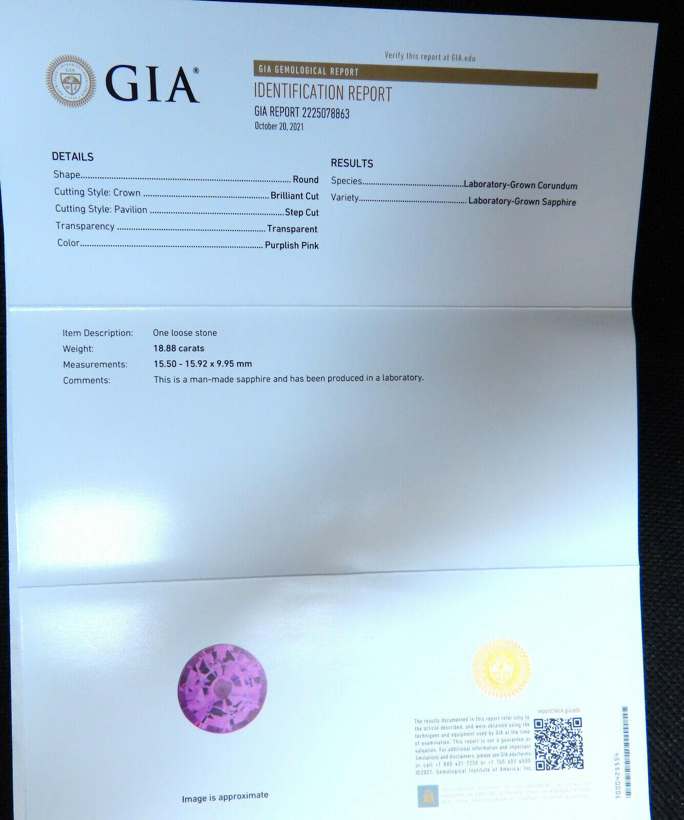 Round Cut 18.88ct Lab Pink Sapphire Diamonds Pendant 14kt For Sale