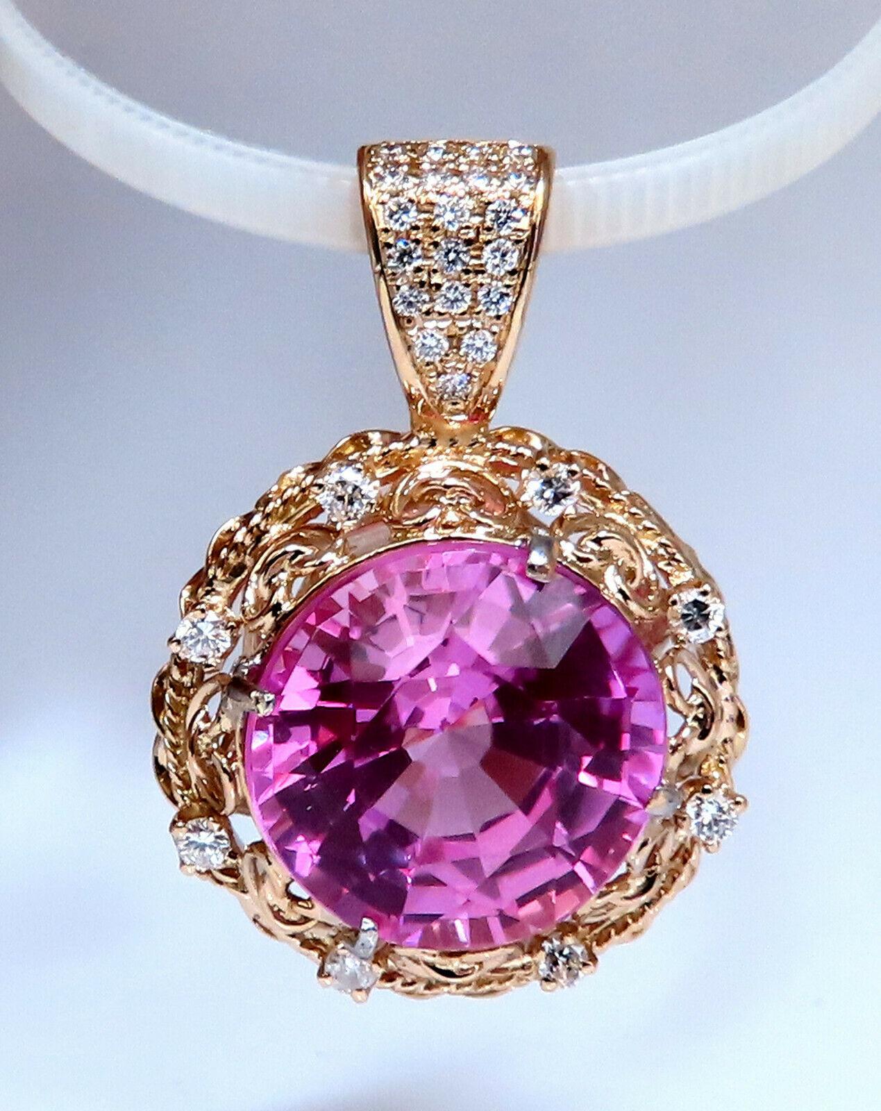 18.88ct Lab Pink Sapphire Diamonds Pendant 14kt In New Condition For Sale In New York, NY