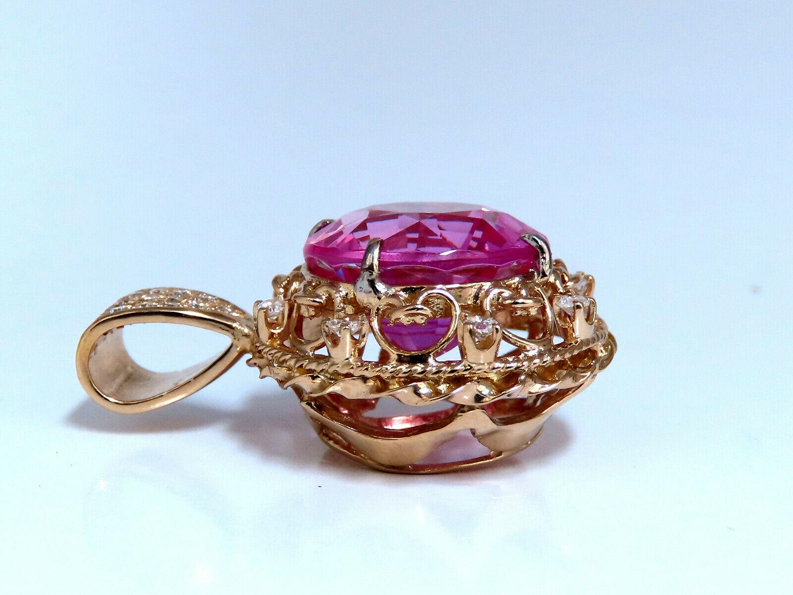 Women's or Men's 18.88ct Lab Pink Sapphire Diamonds Pendant 14kt For Sale