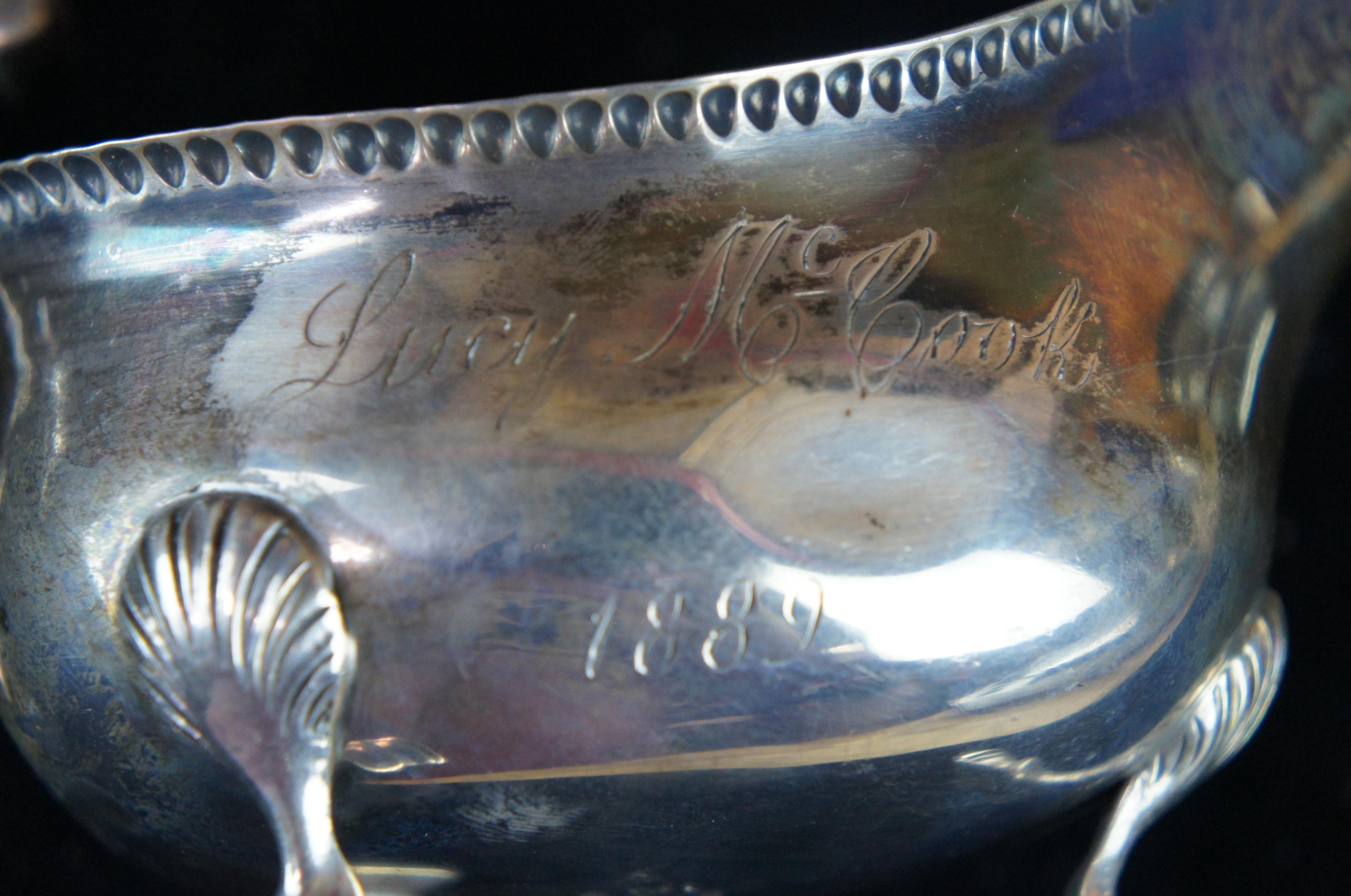 1889 Antique Adolph Newsalt Sterling Silver Sauce Boat Georgian Creamer 97g en vente 4