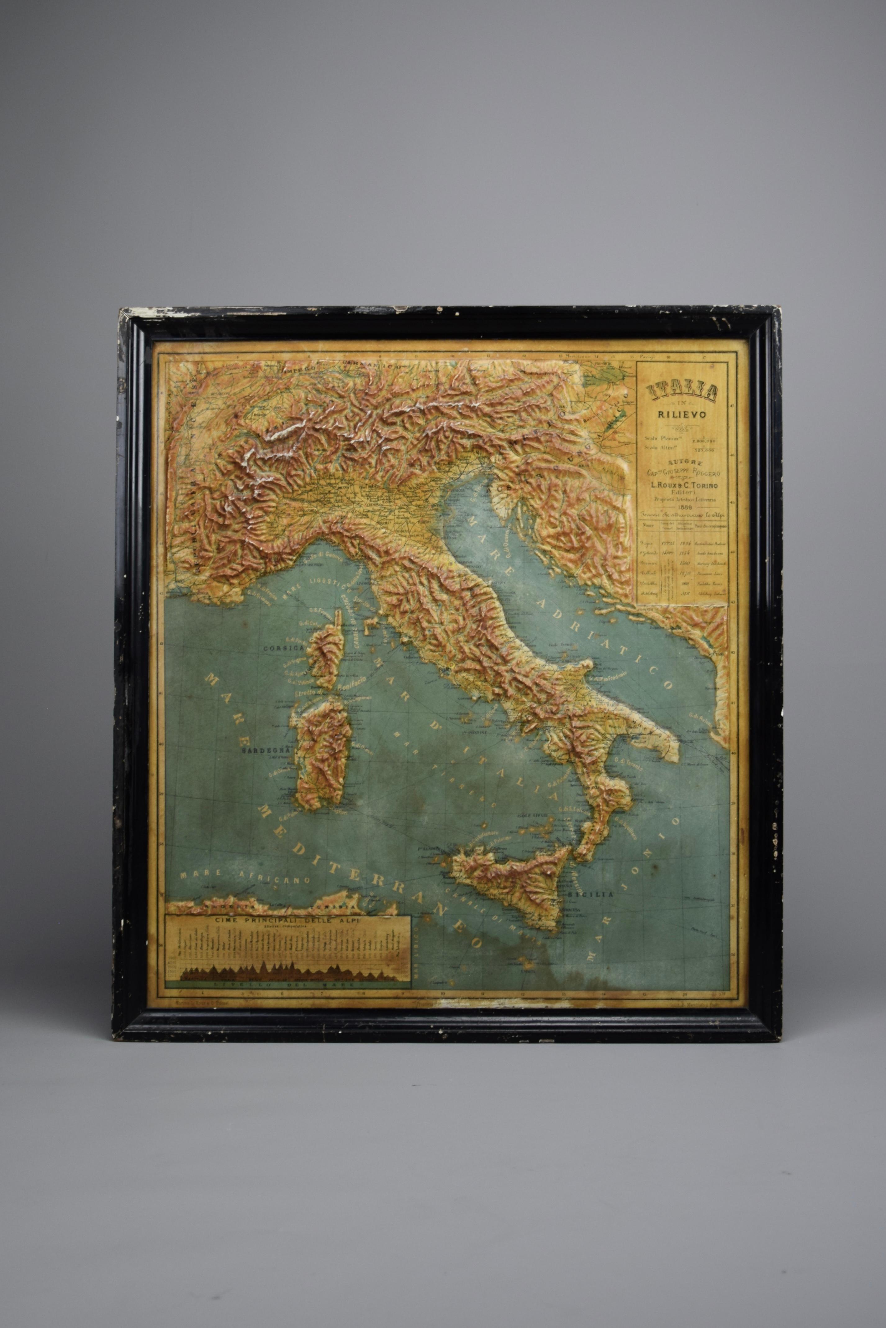 1889 Karte von Italien in 3D-Relief im Angebot 6