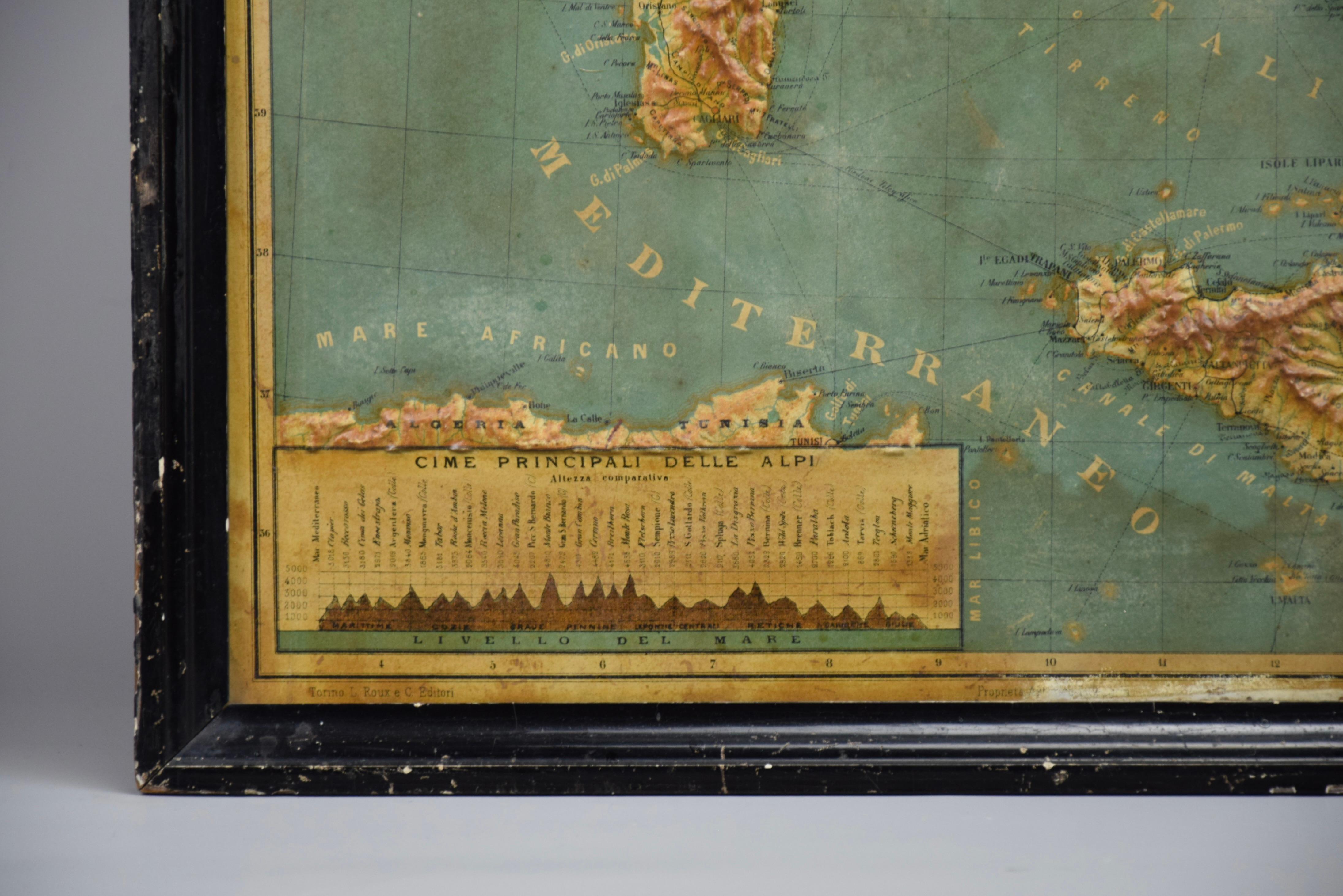 1889 Karte von Italien in 3D-Relief (Spätes 19. Jahrhundert) im Angebot