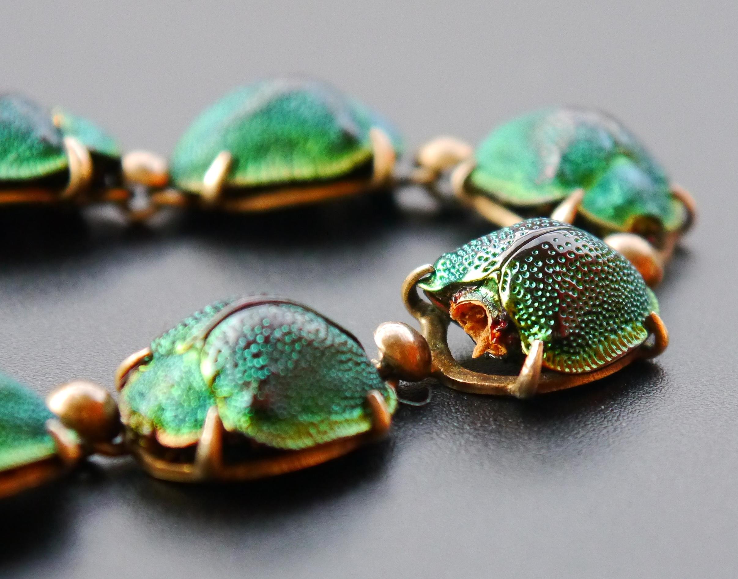 1889 Nordic Necklace Egyptian Revival 30 Scarab Beetle Gilt Silver / 50cm/ 27gr For Sale 9