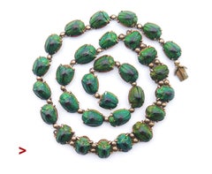 1889 Nordic Necklace Egyptian Revival 30 Scarab Beetle Gilt Silver / 50cm/ 27gr