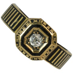 1889 Victorian 18 Carat Gold Diamond and Enamel Mourning Ring d0307
