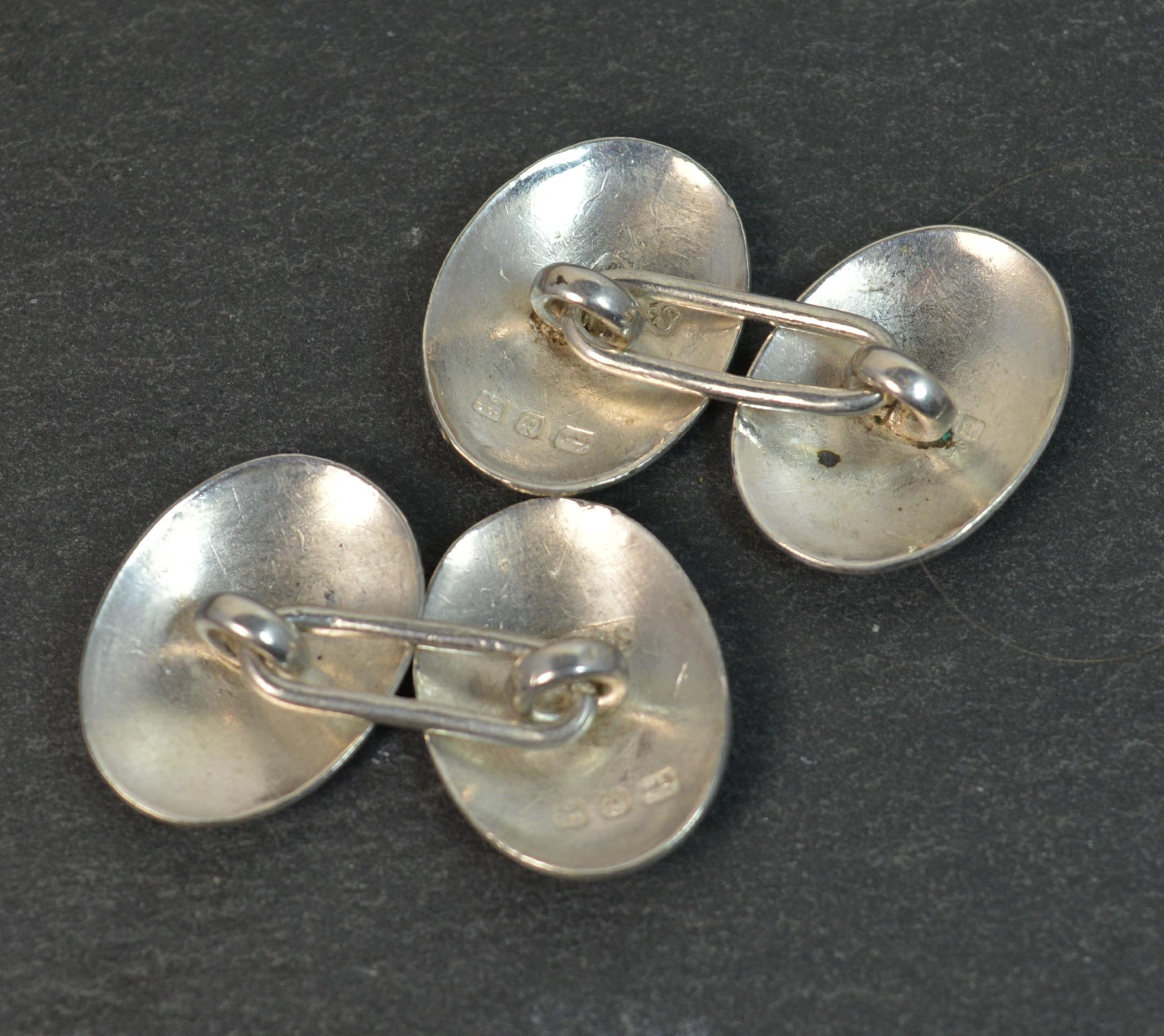 1889 Victorian Silver Plain Oval Men's Cufflinks In Good Condition In St Helens, GB