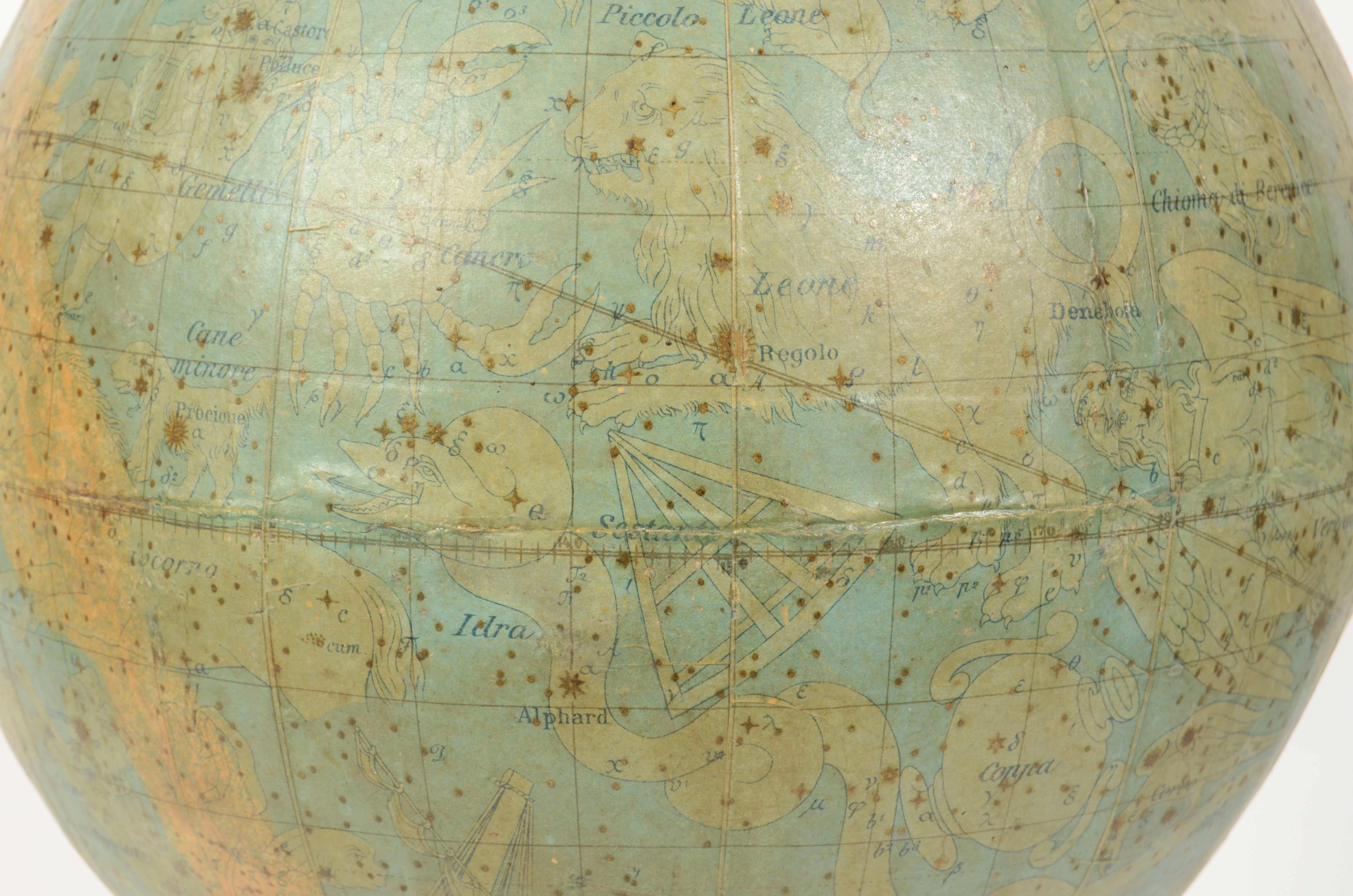 Paper 1889s Antique Celestial Globe Signed Gussoni e Dotti Milano Papier Maché Sphere For Sale