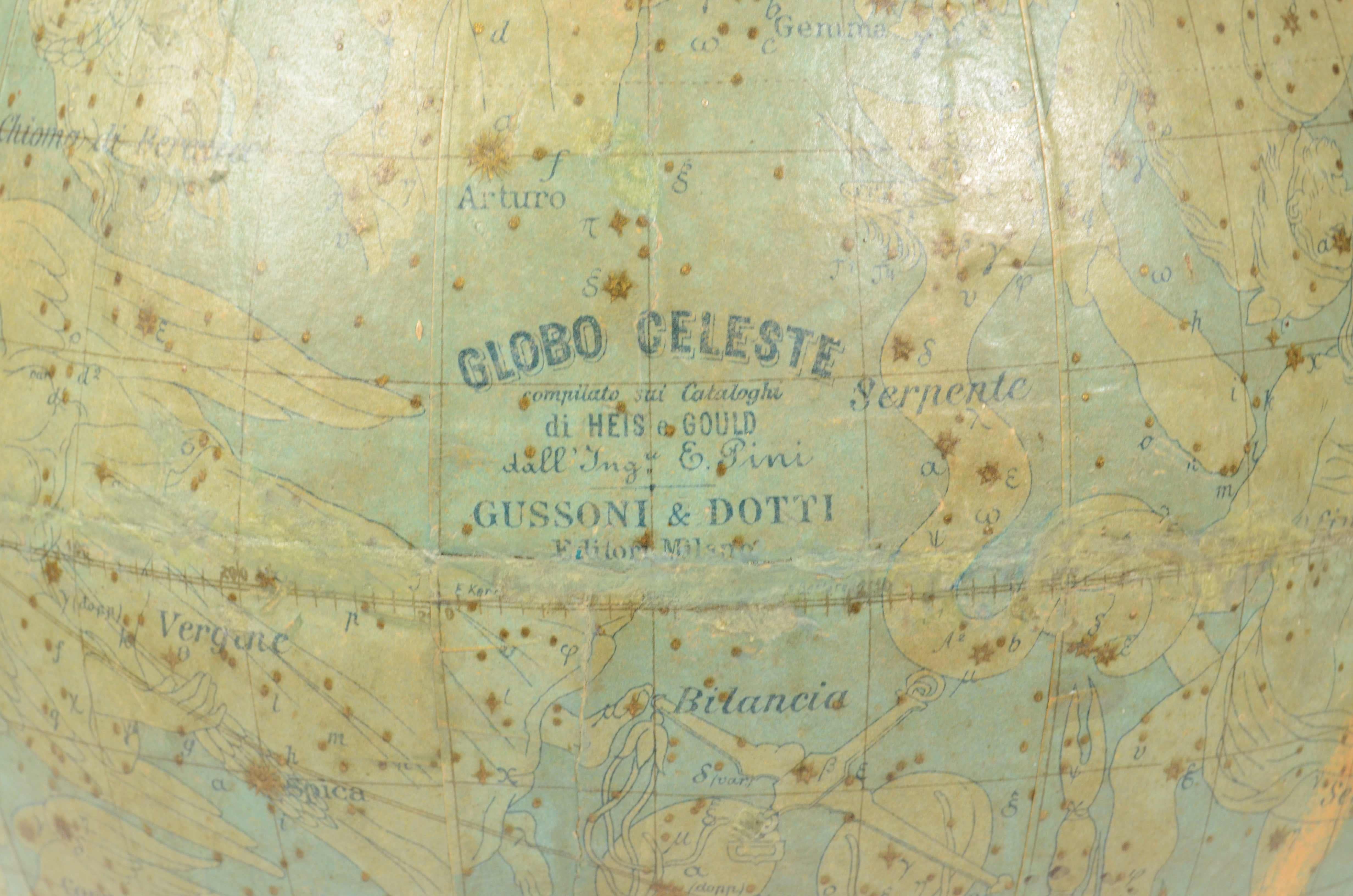1889s Antique Celestial Globe Signed Gussoni e Dotti Milano Papier Maché Sphere For Sale 2