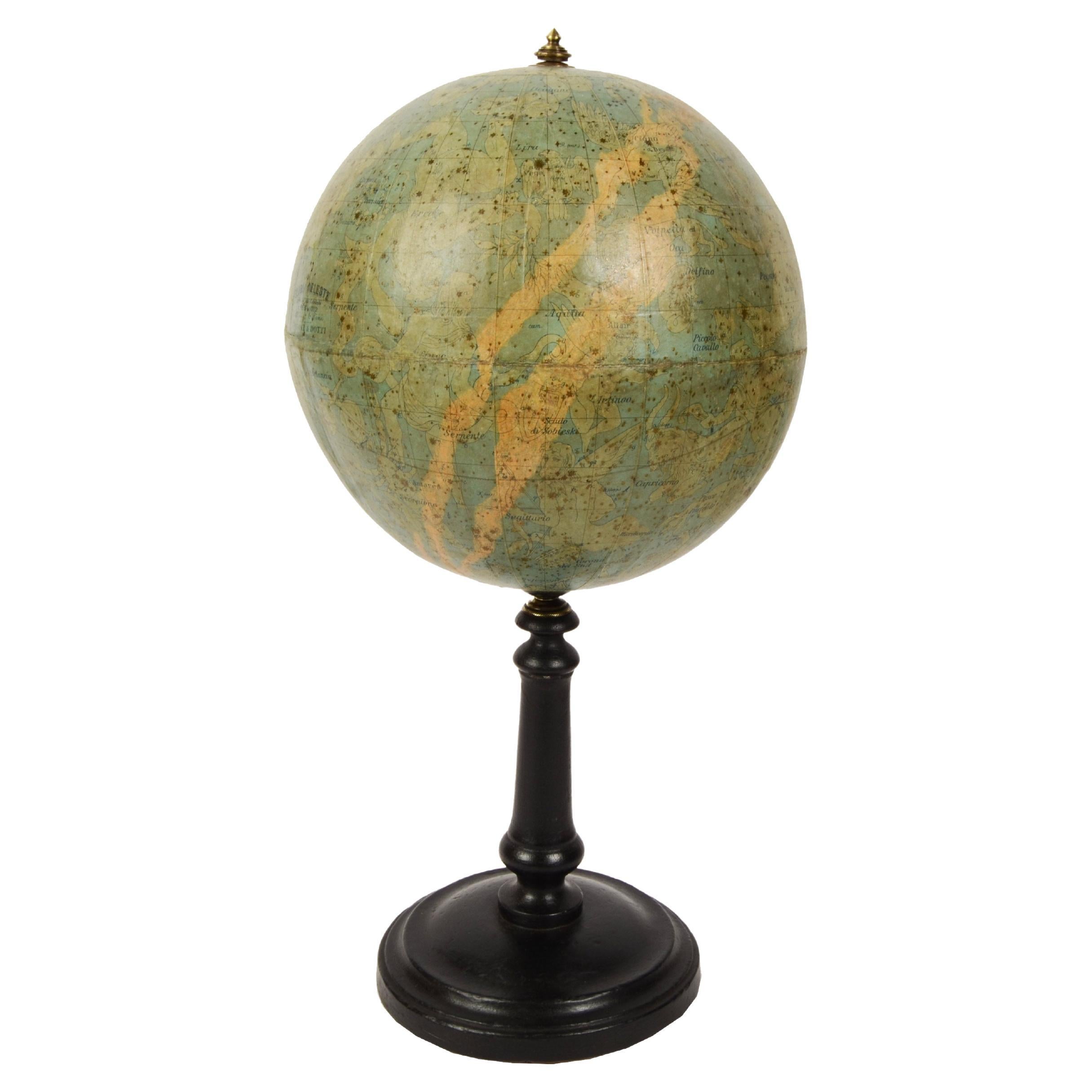 1889s Antique Celestial Globe Signed Gussoni e Dotti Milano Papier Maché Sphere For Sale