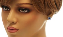 1.88ct Blue Sapphire 0.34 Carat Diamonds 18k Gold Stud Four Leaf Clover Earrings