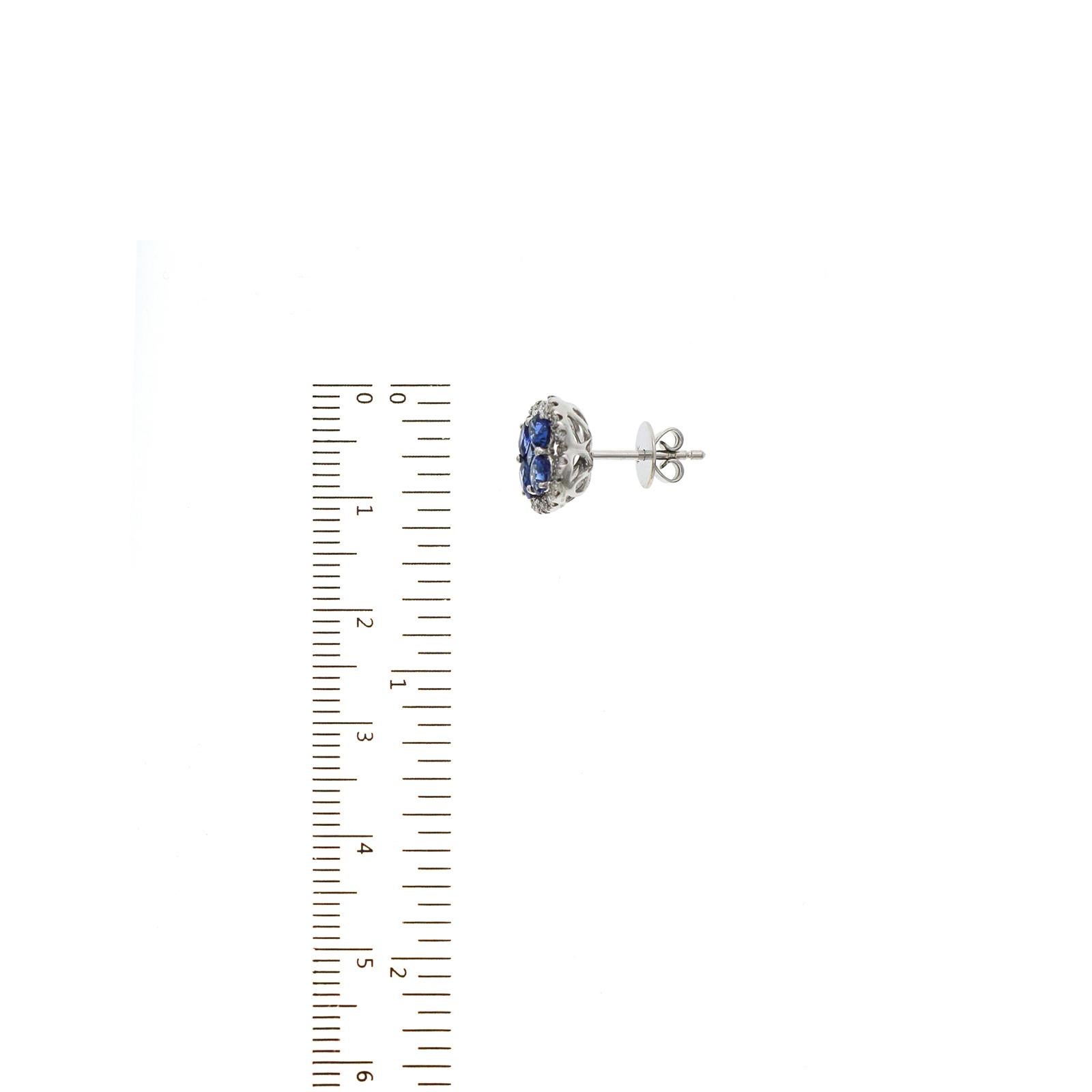 1,88CT Blauer Saphir 0,34CT Diamanten 18K Gold Ohrstecker mit vier Blättern Kleeblatt für Damen oder Herren im Angebot