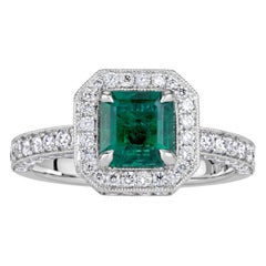 1.88ct Emerald Cut Green Emerald Engagement Ring