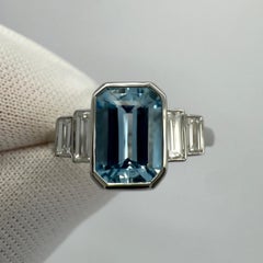 1.88ct Fine Blue Emerald Cut Aquamarine And Diamond Art Deco Platinum Ring