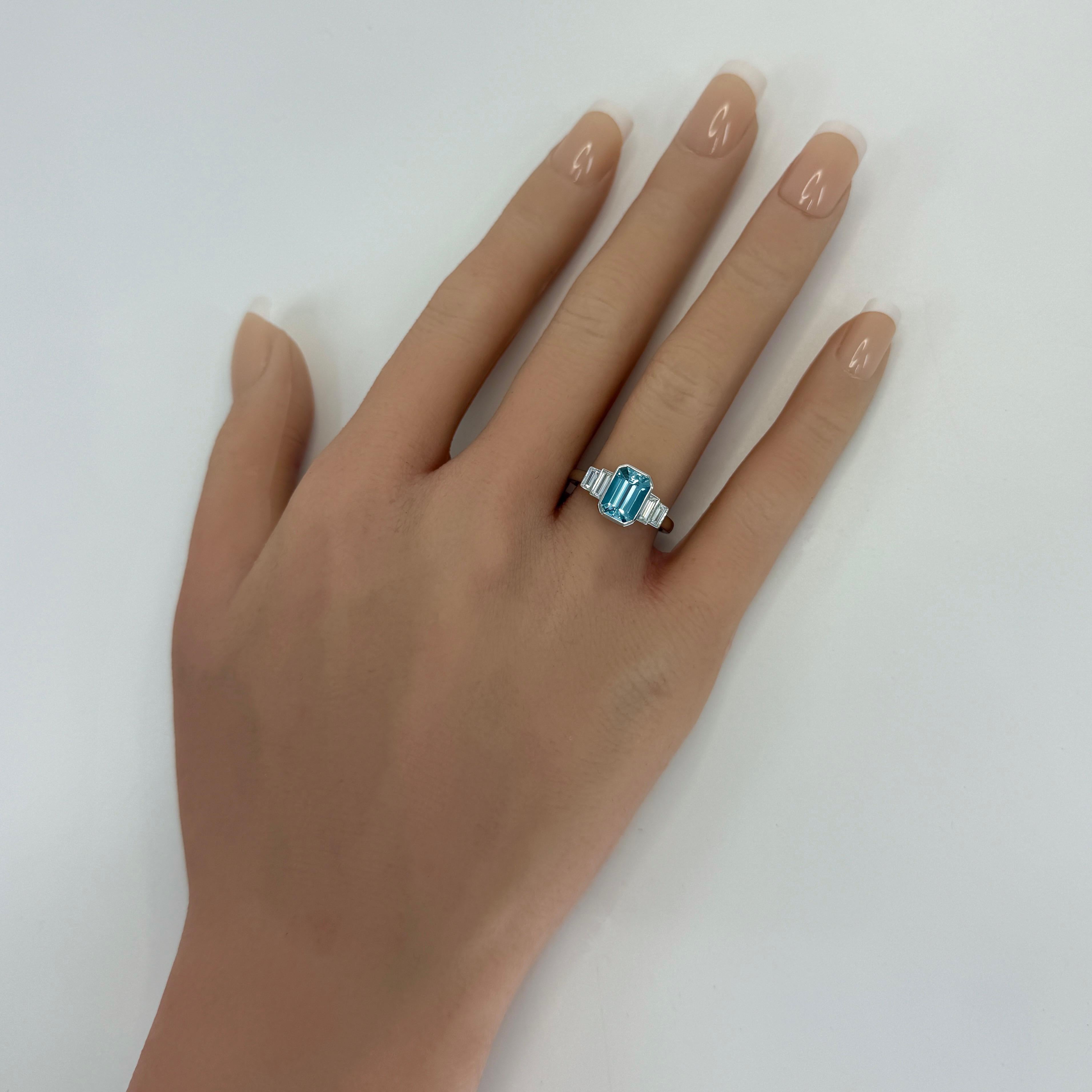 1.88ct Fine Blue Emerald Cut Aquamarine And Diamond Art Deco Platinum Ring In New Condition For Sale In Birmingham, GB