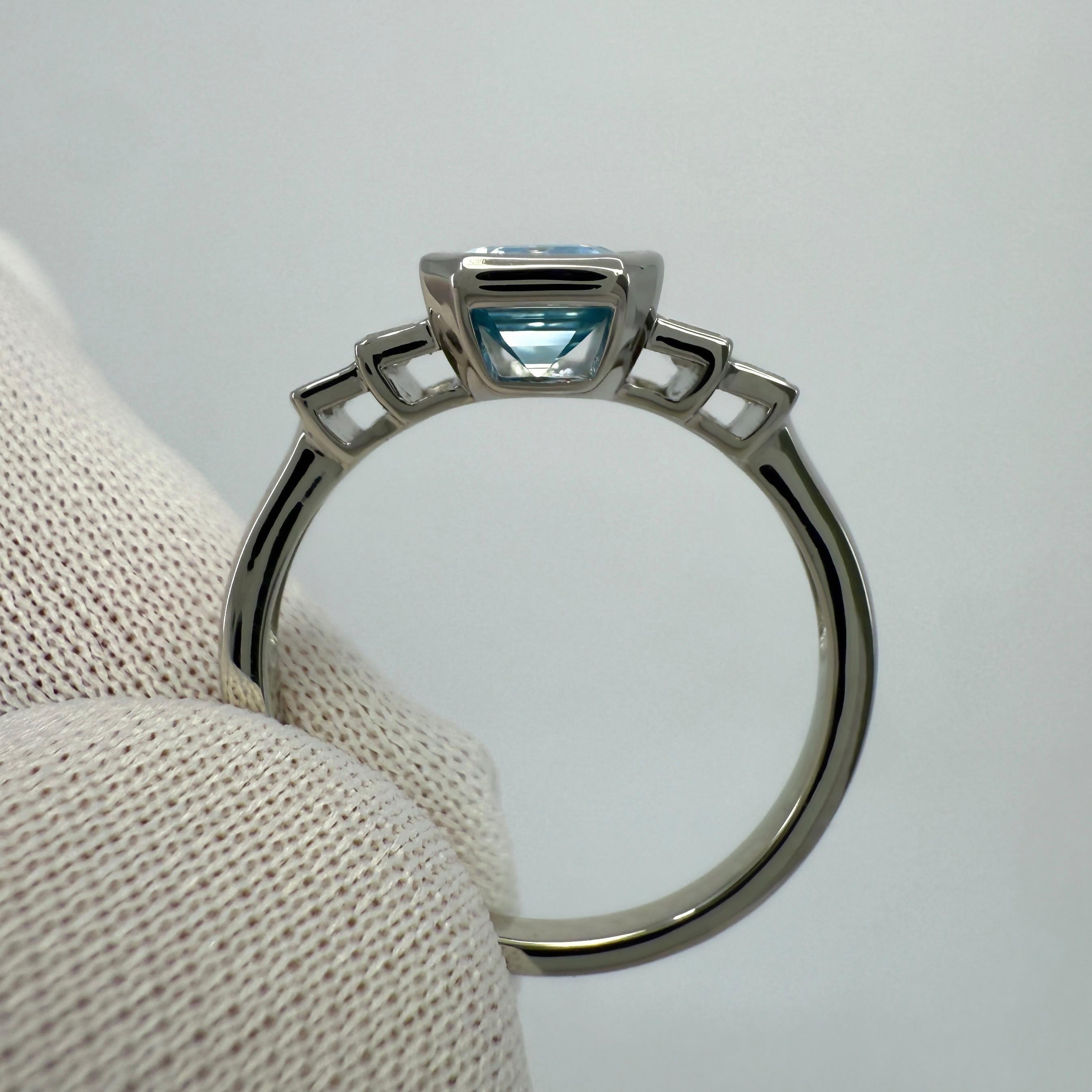 1.88ct Fine Blue Emerald Cut Aquamarine And Diamond Art Deco Platinum Ring For Sale 1