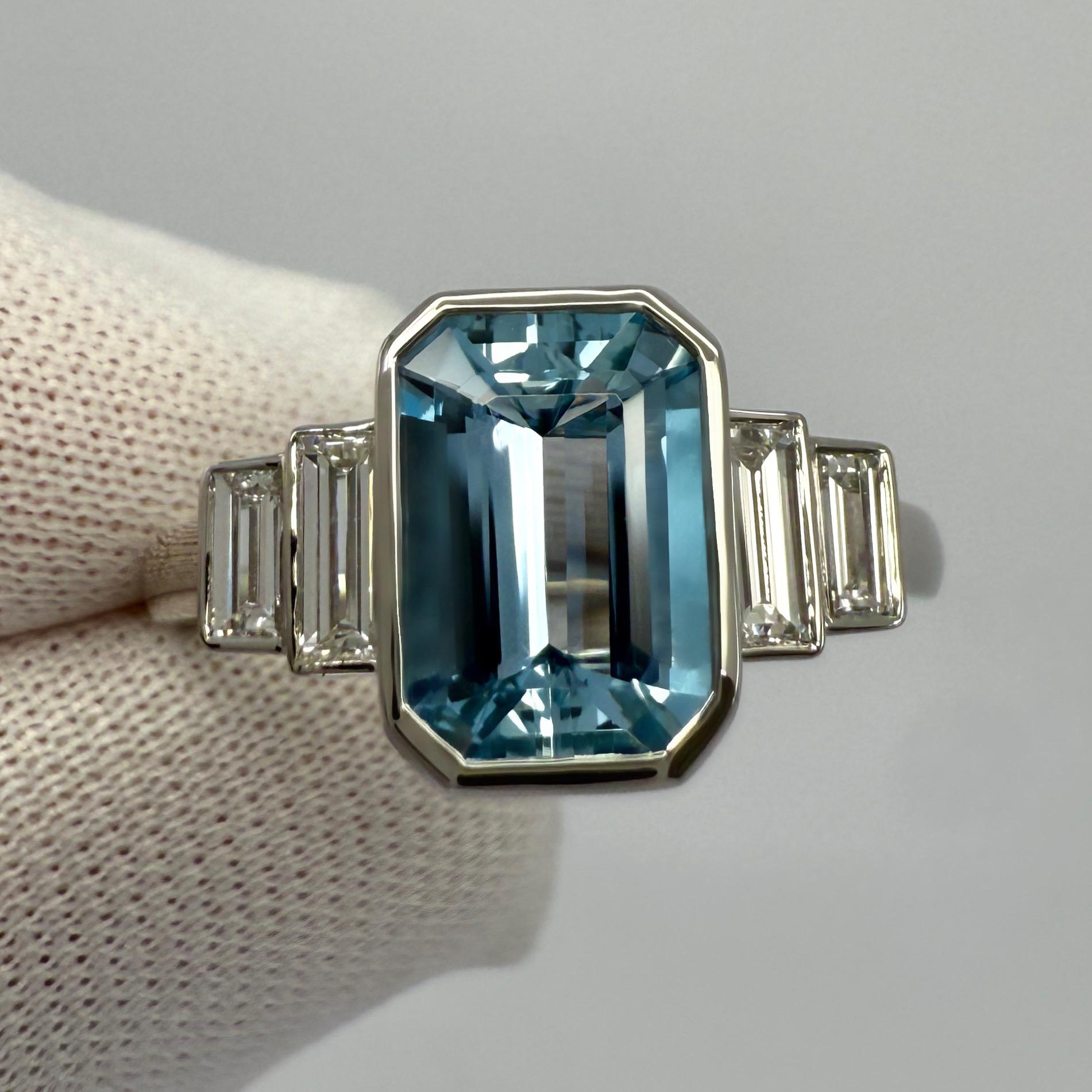 1.88ct Fine Blue Emerald Cut Aquamarine And Diamond Art Deco Platinum Ring For Sale 2