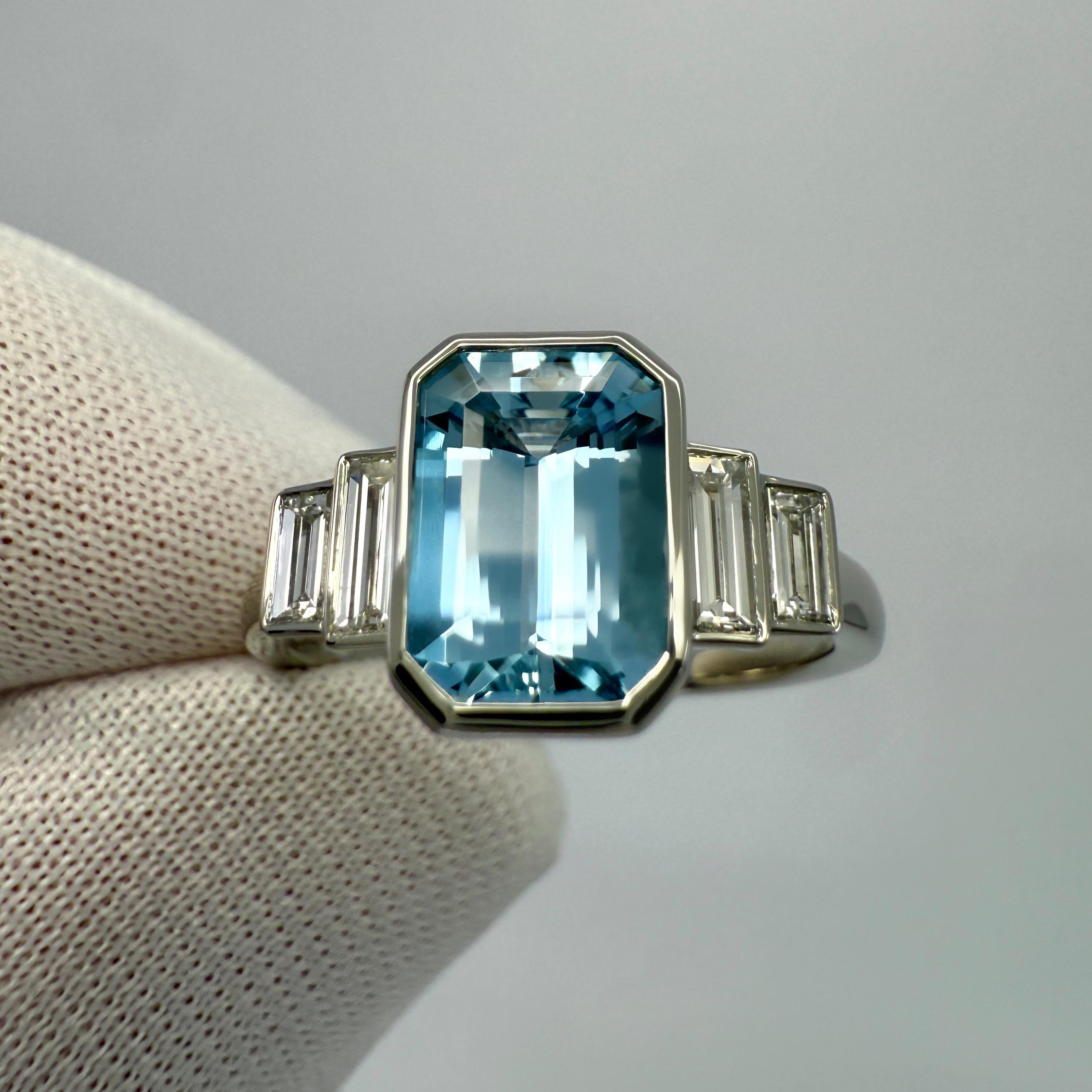 1.88ct Fine Blue Emerald Cut Aquamarine And Diamond Art Deco Platinum Ring For Sale 4