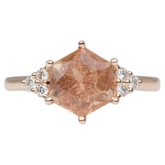 1.88ct Hexagon Oregon Sunstone Strong Schiller Diamond 14K Gold Engagement Ring