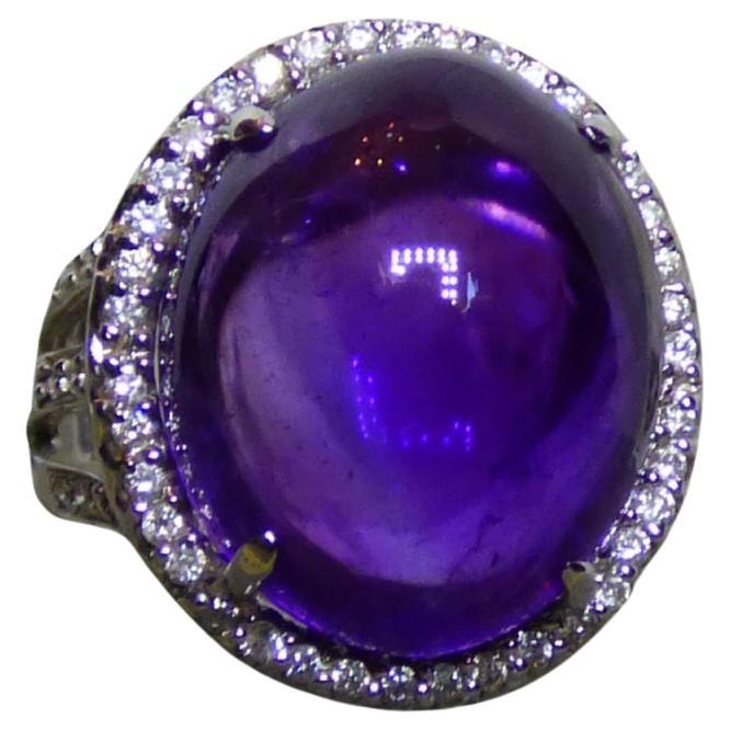 18.8ct Oval Cabochon Amethyst and Diamond Cluster Ring For Sale