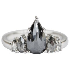 1.88ct Pear Shape Black Salt and Pepper Diamond 14k White Gold Engagement Ring